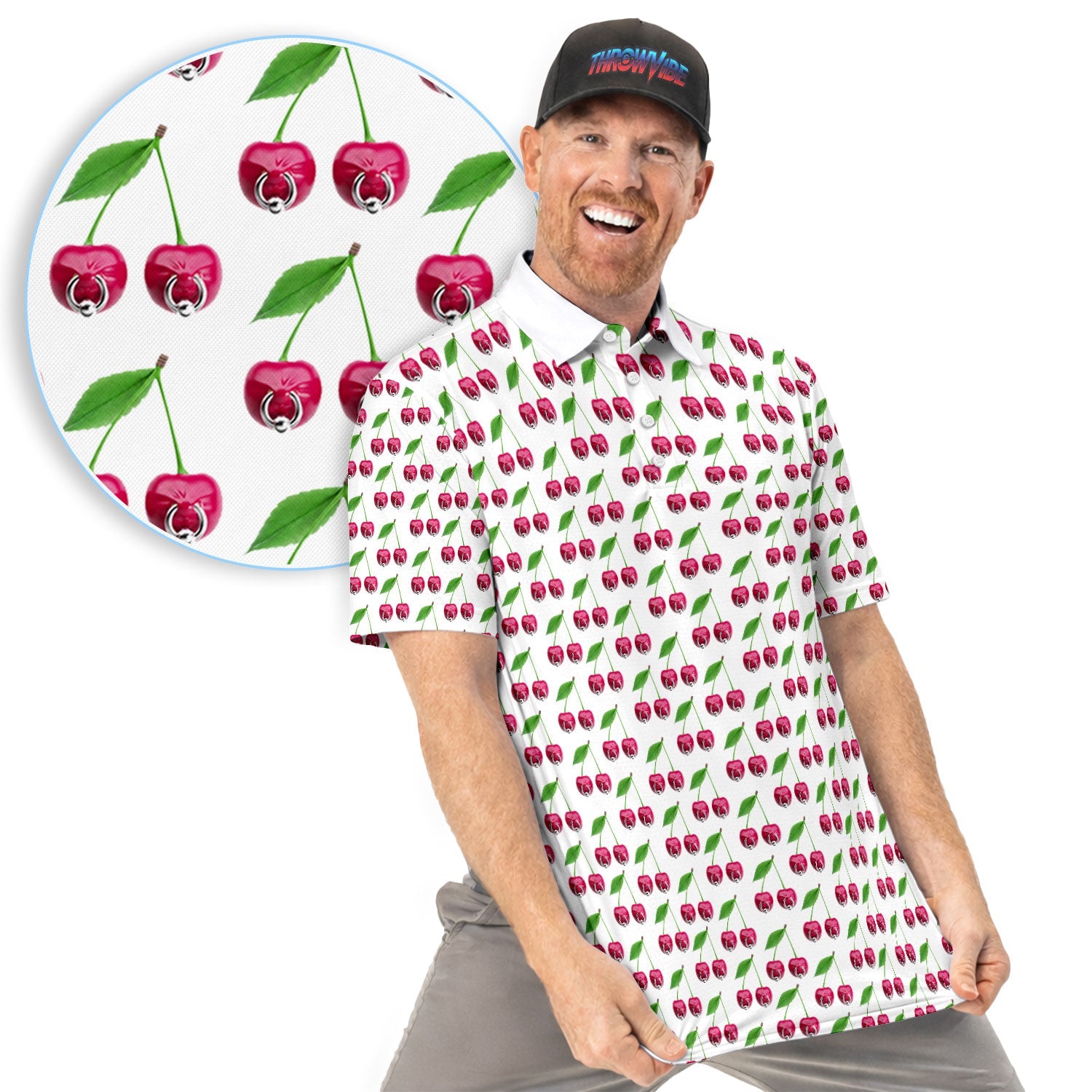 Cute Cherry Golf Pattern Shirt, Sweet Cherry Aesthetic Golf Shirt For Men, Fruit Lover Gift