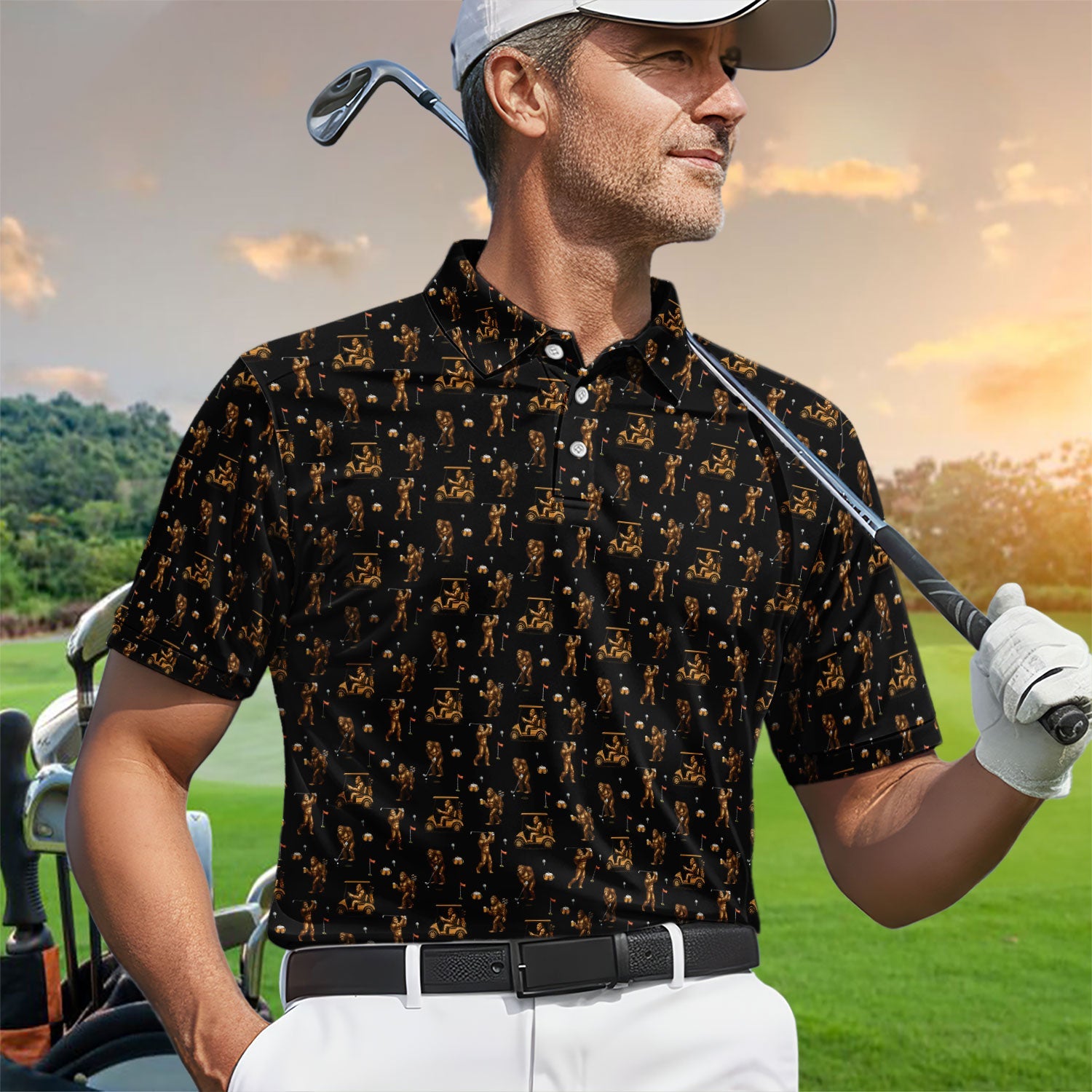 Funny Bigfoot Golf Shirt, Squatch Bigfoot And Beer Pattern Golf  Polos, Crazy Golf Gift For Golfer