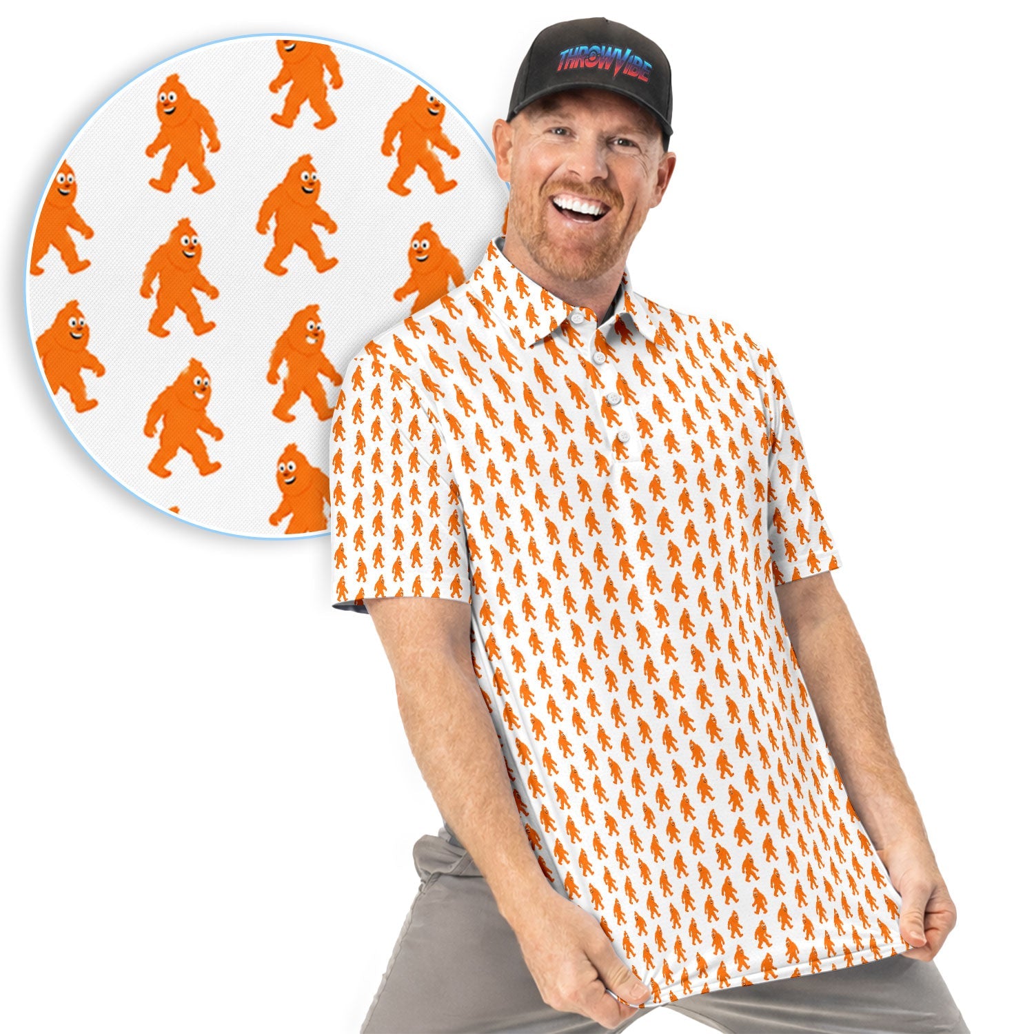 Funny Orange Bigfoot Golf Pattern Shirt, Sasquatch Golf Shirt For Men, Cryptid Lover Gift