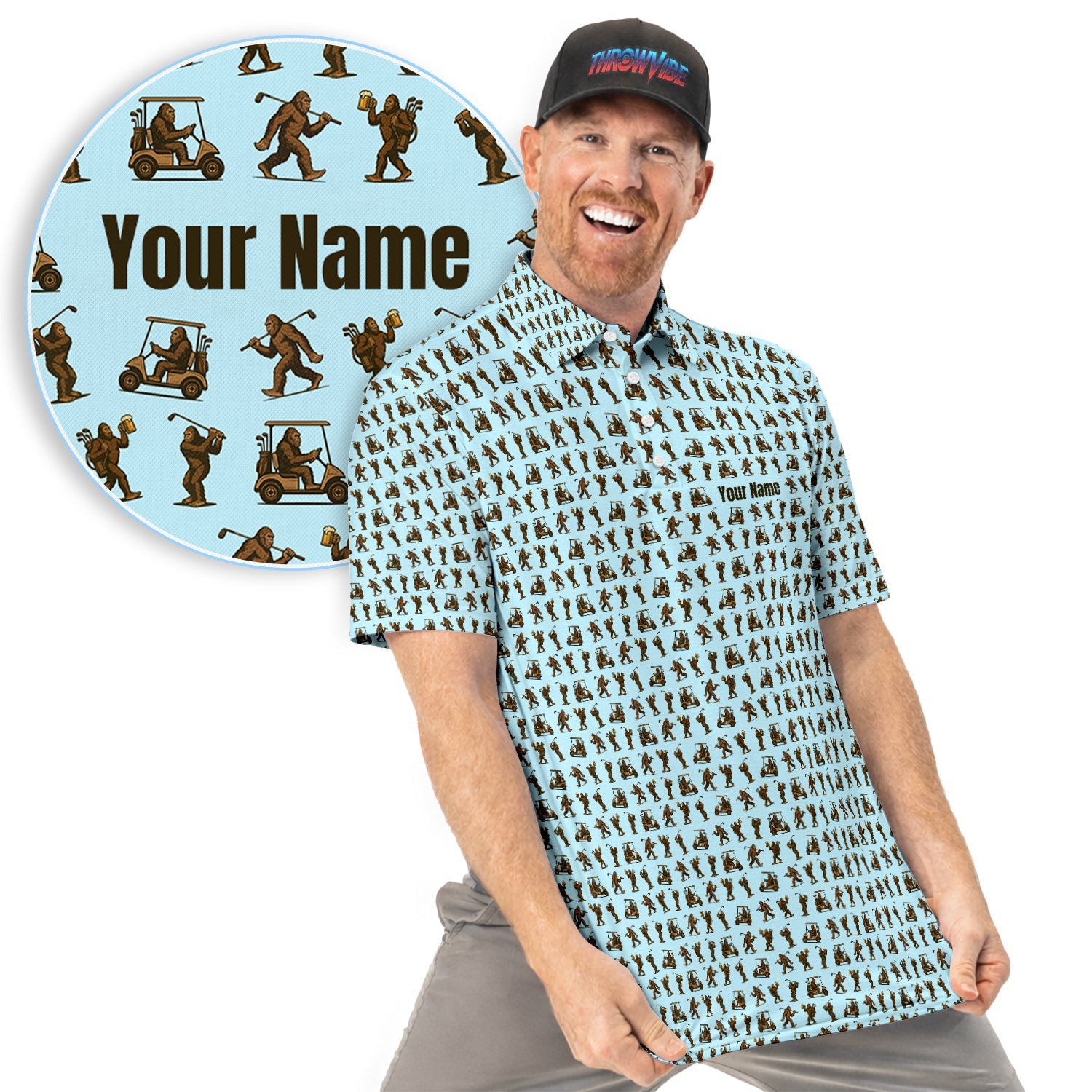 Personalized Bigfoot Golf Polos, Sasquatch Pattern Golf Shirt For Men, Crazy Golf Shirt