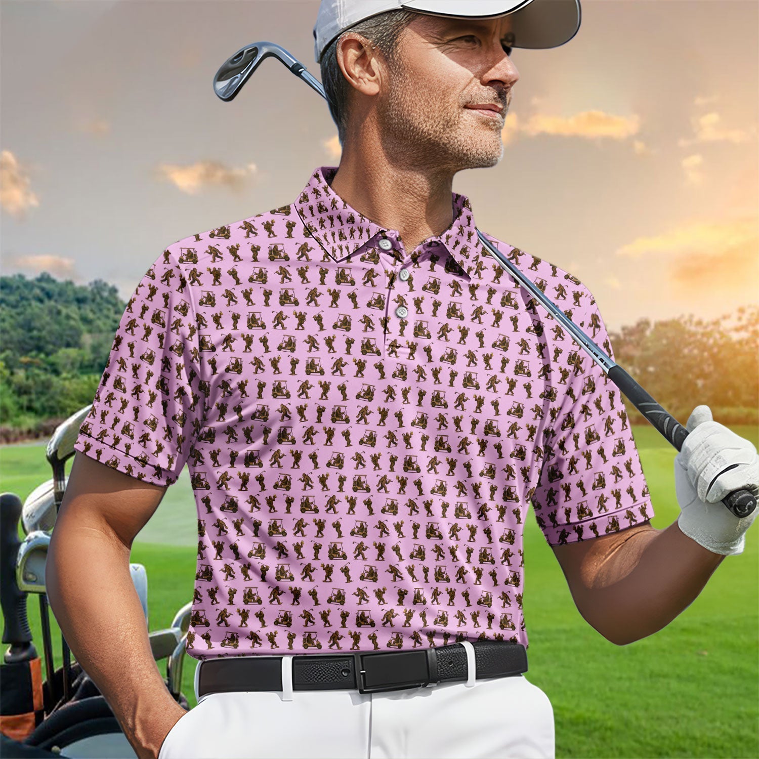 Crazy Golf Pattern Shirt, Bigfoot Golf Shirt For Men, Golf Gift For Golfer