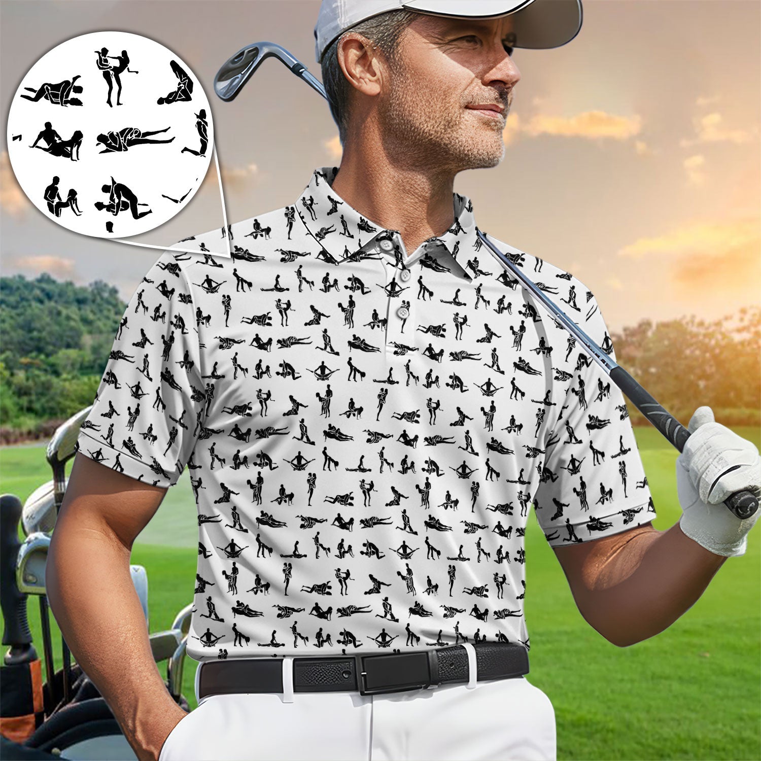 Naughty Couple Golf Polos For Golfer, Sexy Pattern Golf Shirt, Golf Gift For Men