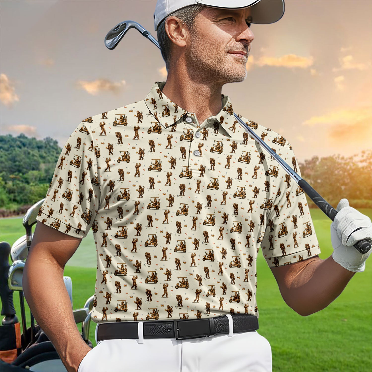 Funny Bigfoot Golf Shirt, Squatch Bigfoot And Beer Pattern Golf  Polos, Crazy Golf Gift For Golfer
