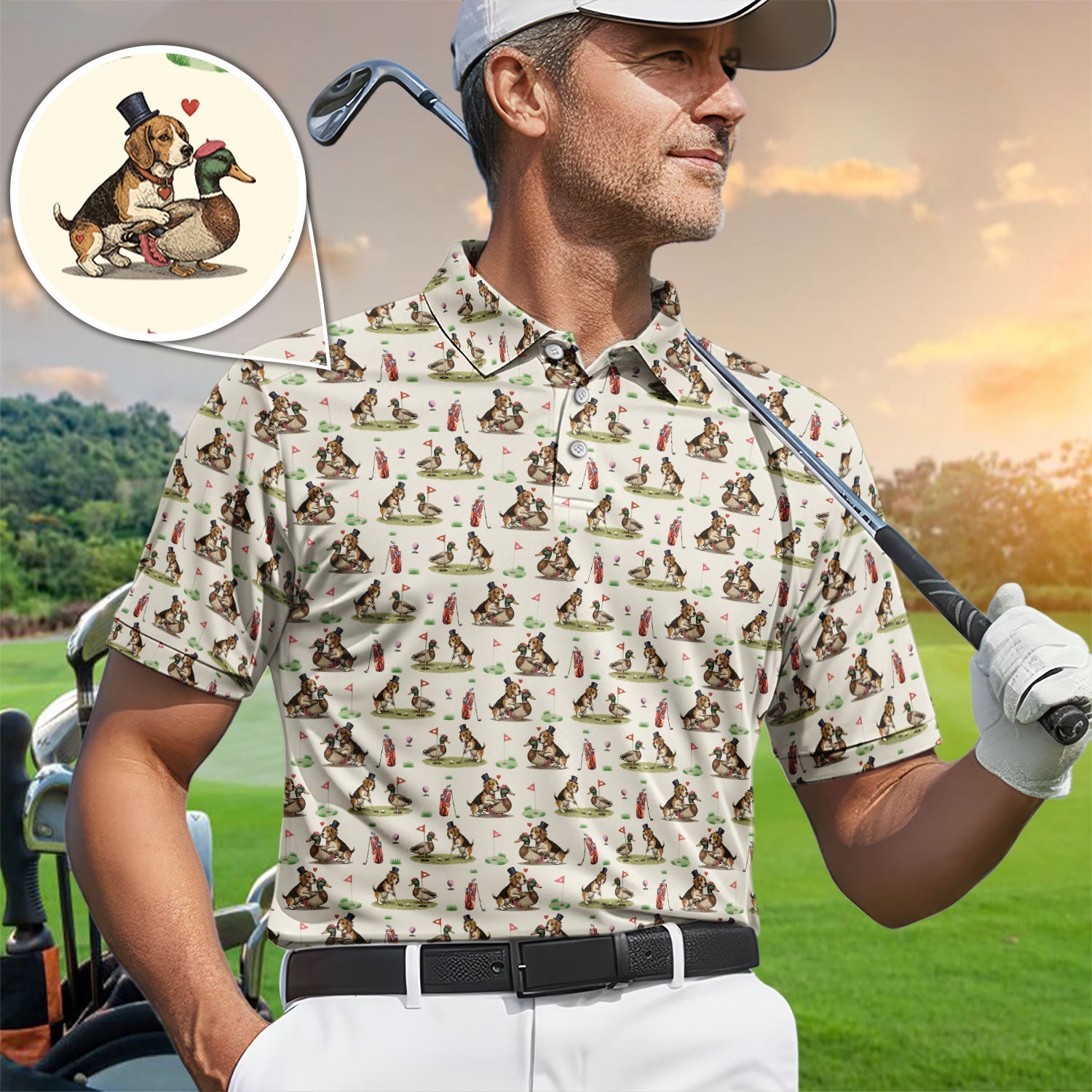Beagle Pattern Golf Shirt, Valentine Love Golf Shirt For Hunter Lover, Golf Gift For Golfer