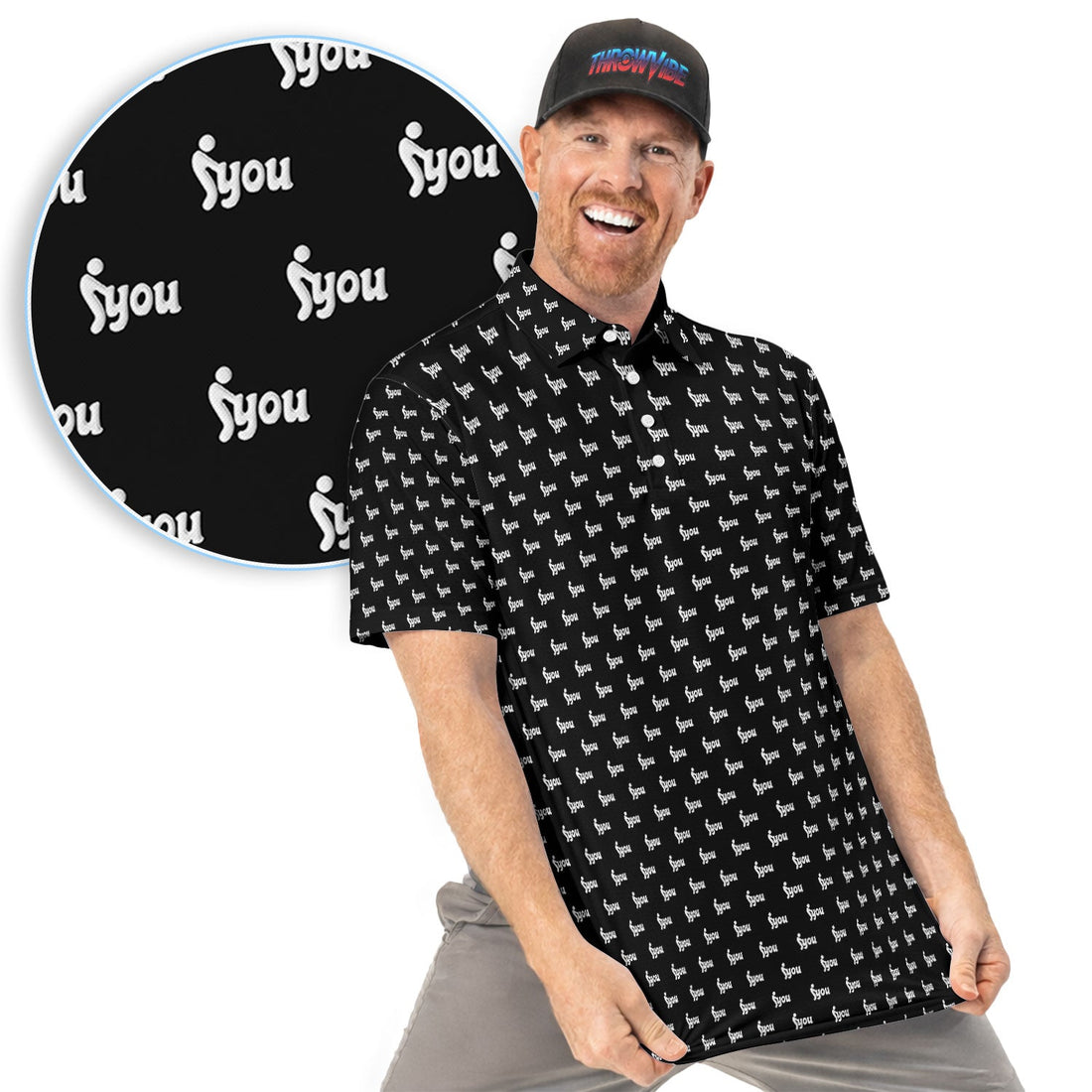 Minimalist Black Logo Golf Pattern Shirt, Monogram Streetwear Golf Shirt For Men, Trendy Gift