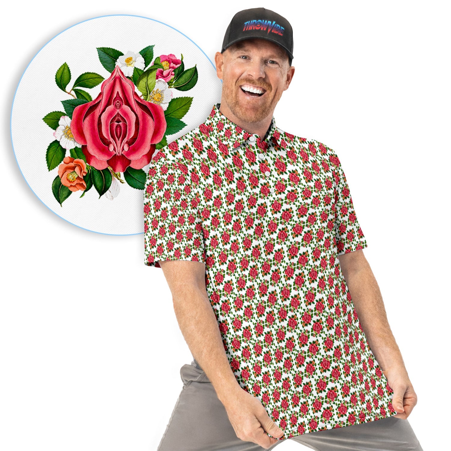 Vintage Rose Floral Golf Pattern Shirt, Romantic Rose Aesthetic Golf Shirt For Men, Flower Lover Gift
