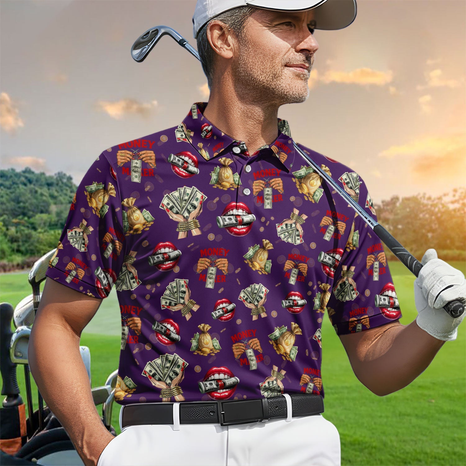Funny Money Golf Shirt, Make Money Pattern Golf Polos, Crazy Golf Gift For Men
