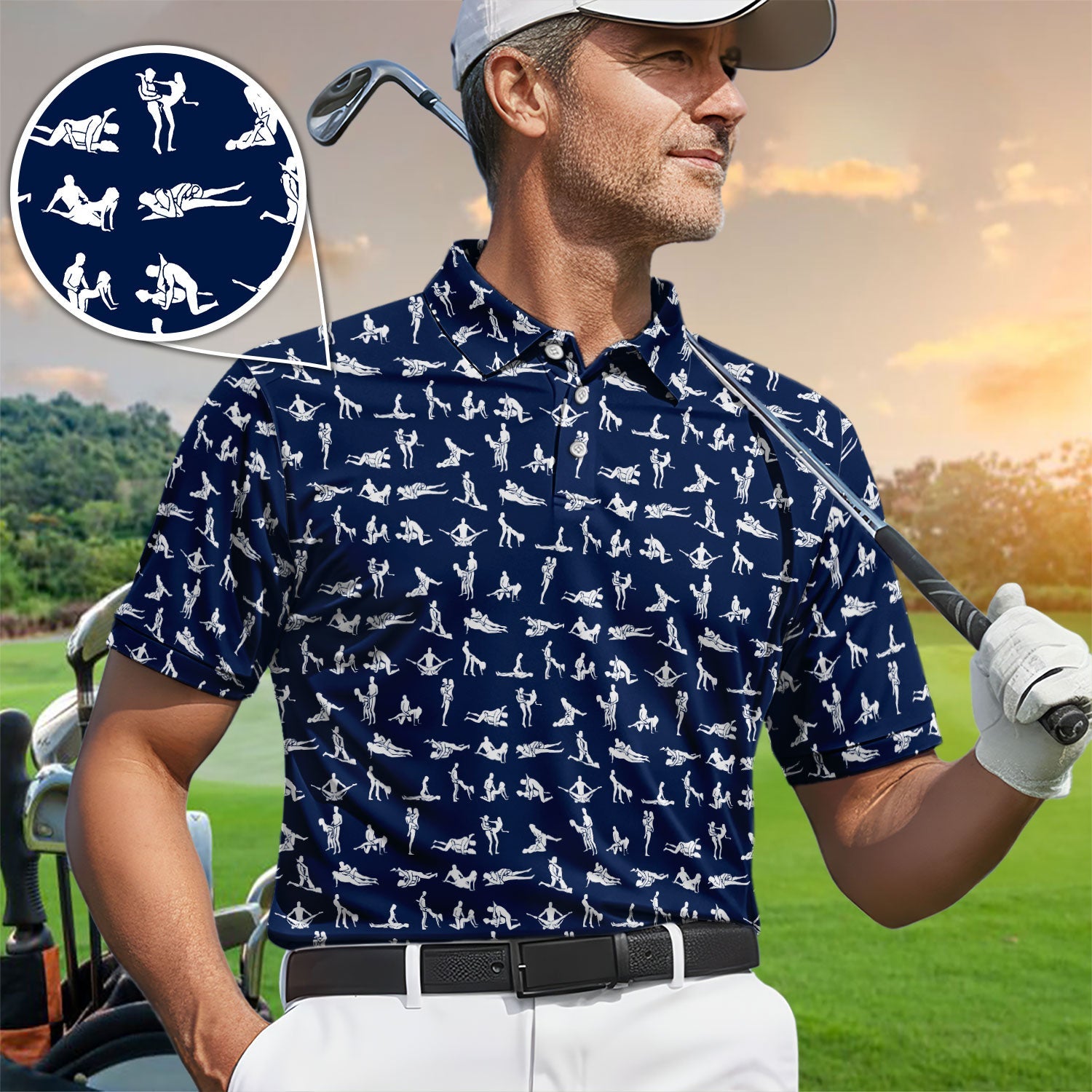 Naughty Couple Golf Polos For Golfer, Sexy Pattern Golf Shirt, Golf Gift For Men