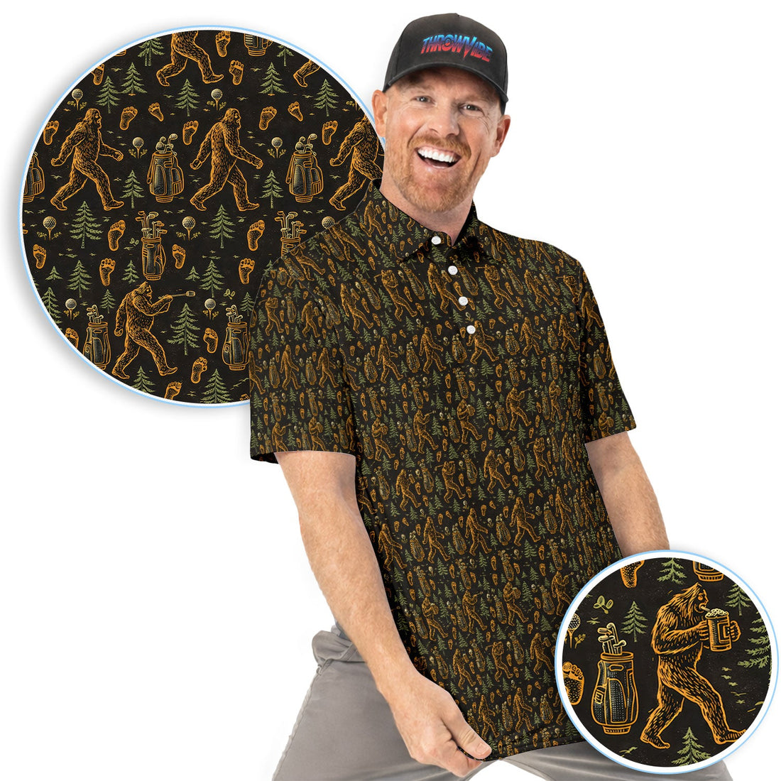 Bigfoot Beer Forest Pattern Golf Shirt, Sasquatch Drinking Golf Shirt For Men, Golfer Gift