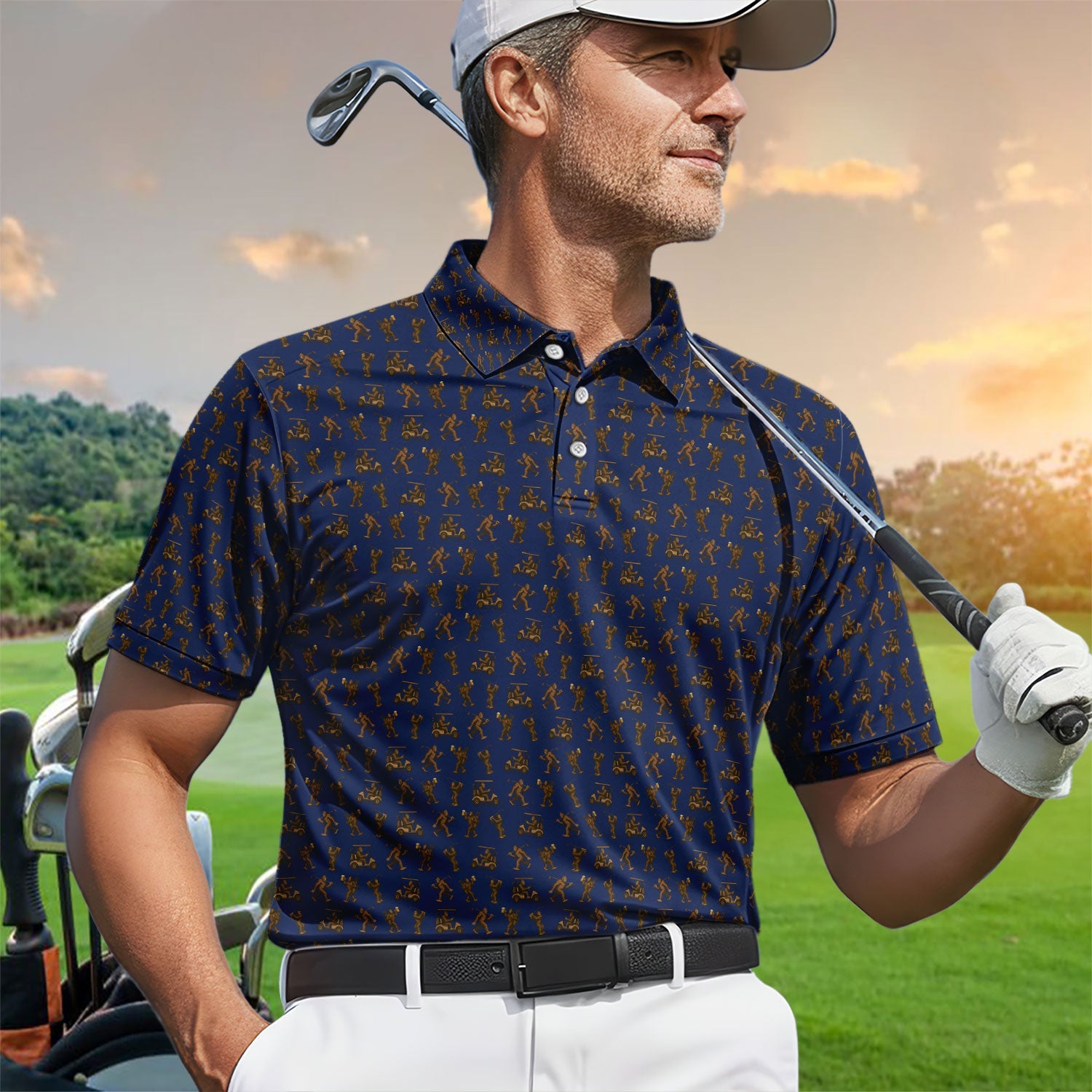 Crazy Golf Pattern Shirt, Bigfoot Golf Shirt For Men, Golf Gift For Golfer