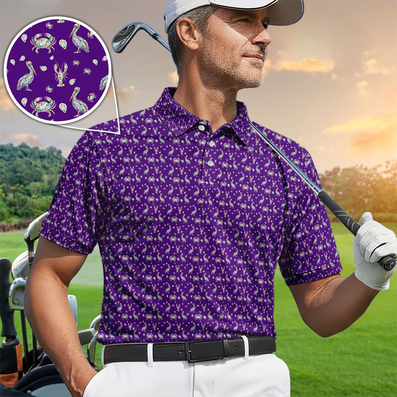 Crazy Mardi Gras Golf Polos For Golfer, Funny Holiday Pattern Golf Shirt, Golf Gift For Men