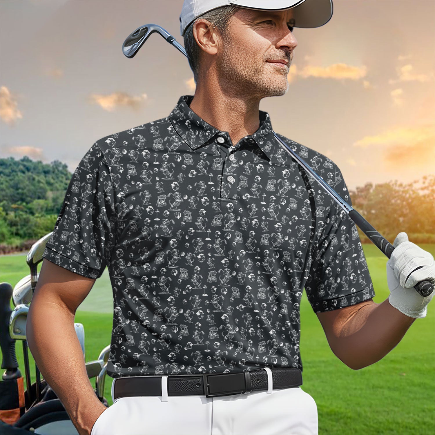 Dachshund Pattern Golf Shirt for Men, Funny Golf Polos, Golf Gift For Men
