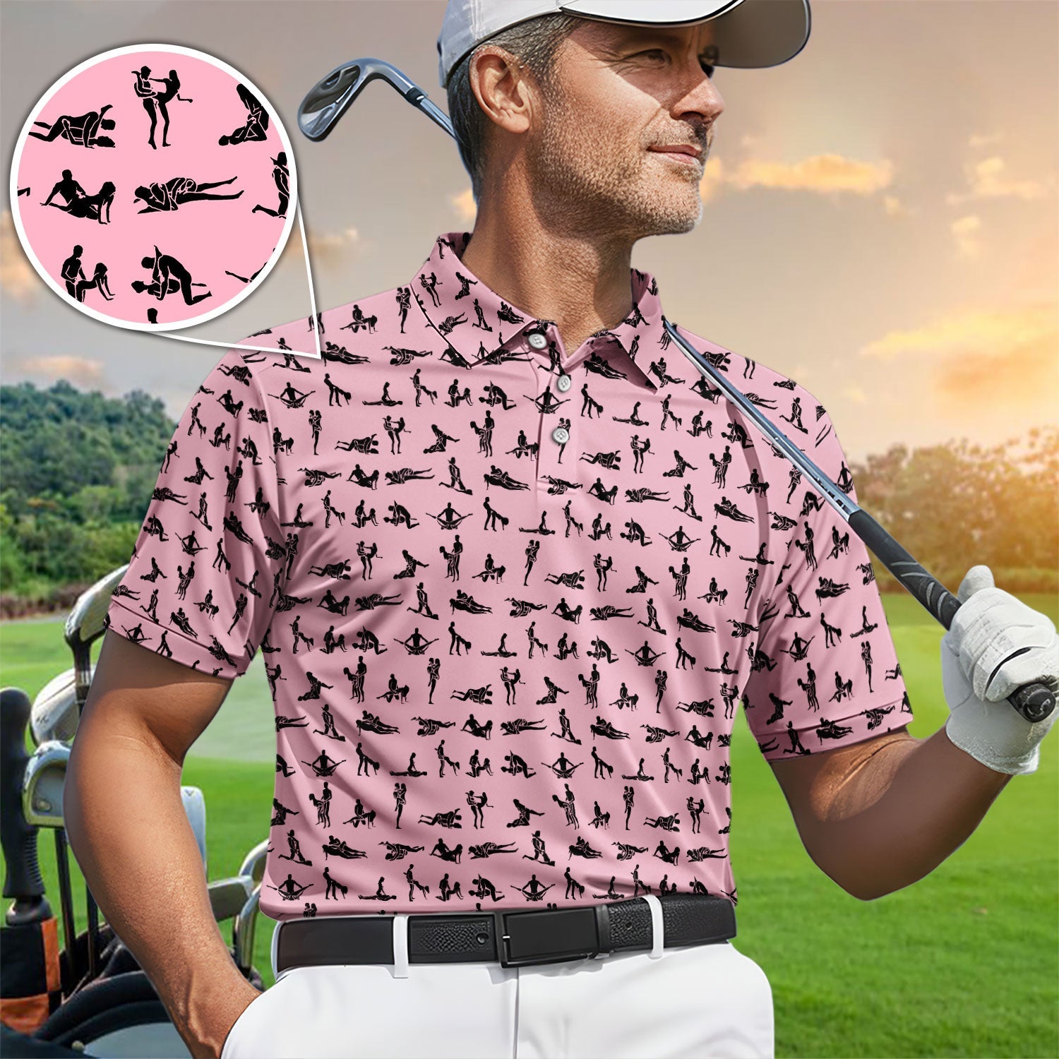 Naughty Couple Golf Polos For Golfer, Sexy Pattern Golf Shirt, Golf Gift For Men