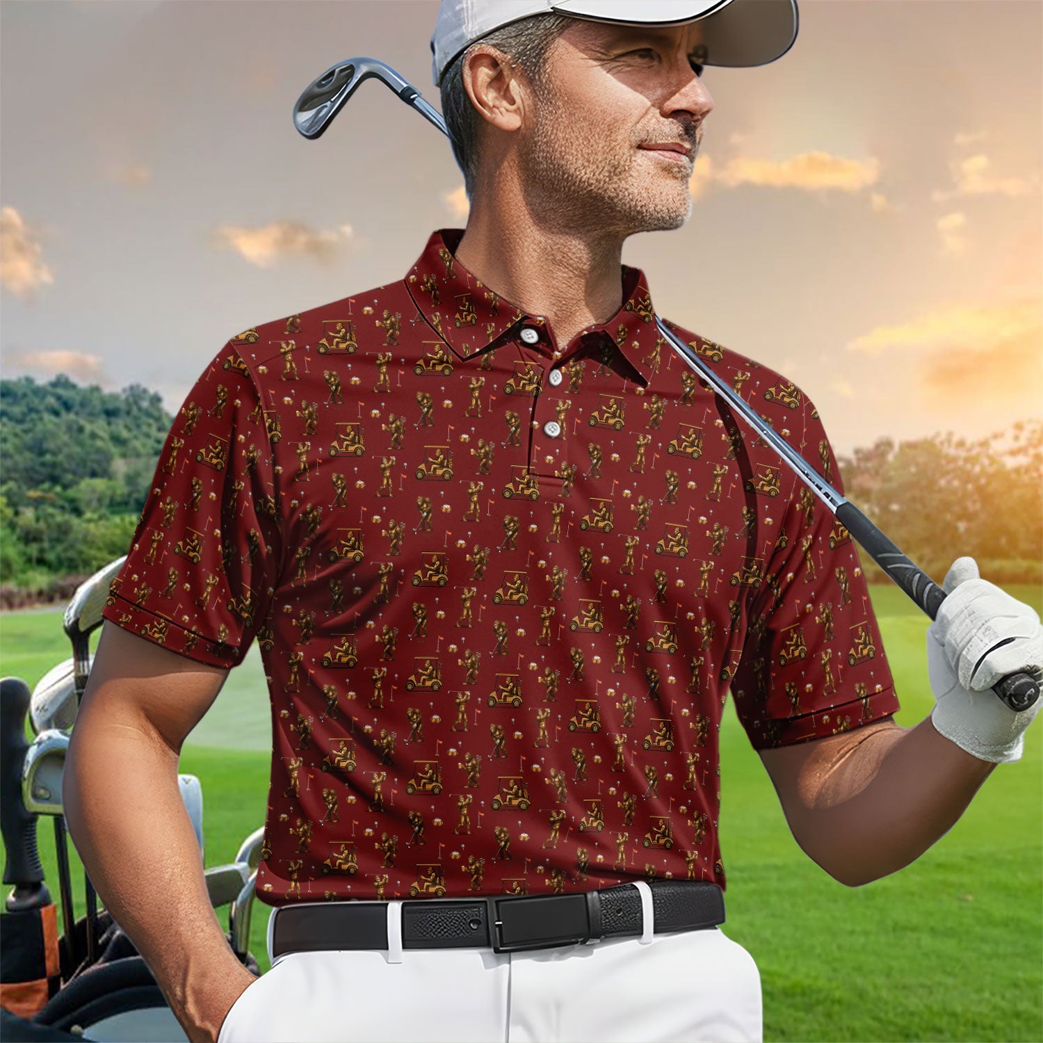 Funny Bigfoot Golf Shirt, Squatch Bigfoot And Beer Pattern Golf  Polos, Crazy Golf Gift For Golfer