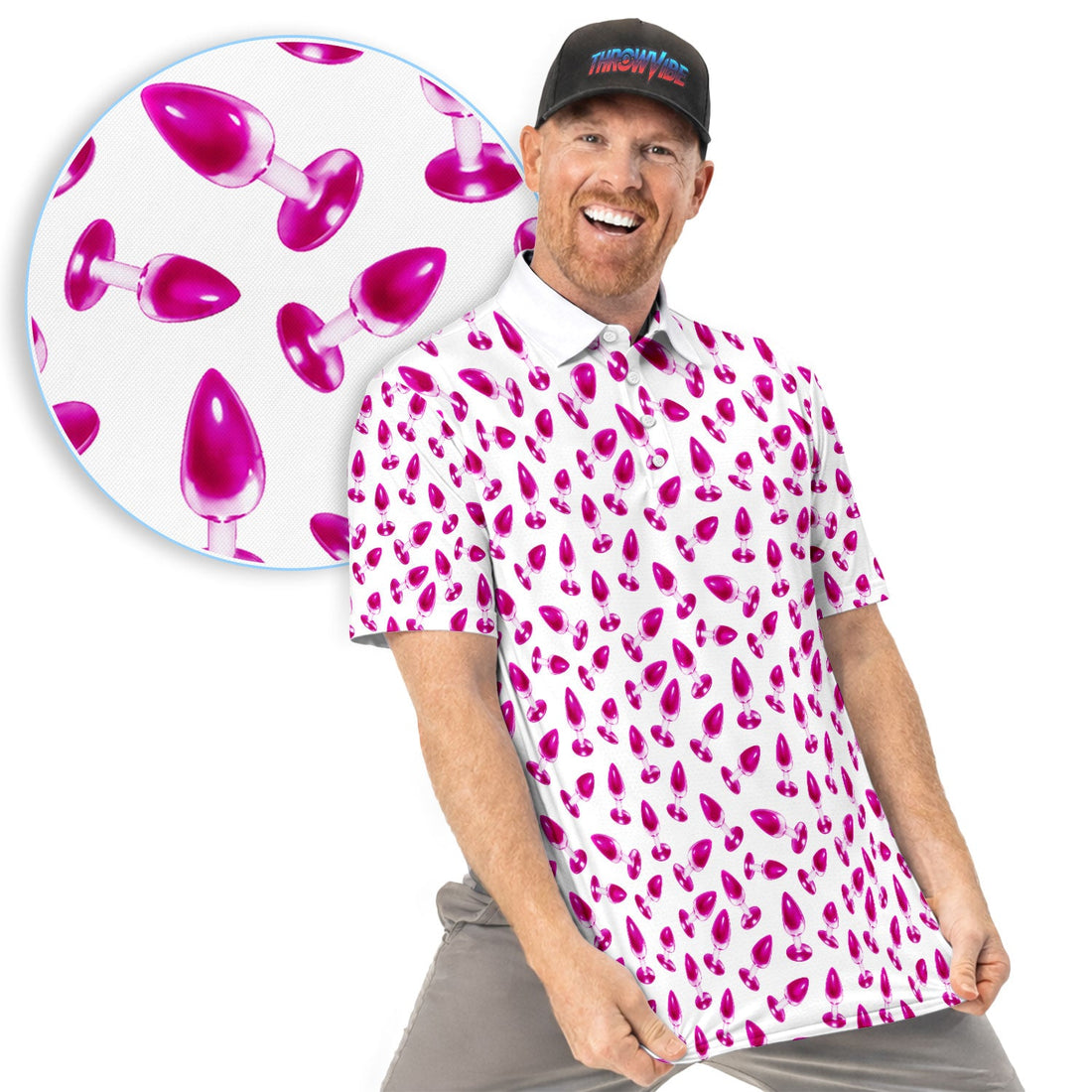 Funny Pink Plug Pattern Shirt, Adult Humor Golf Shirt For Men, Bachelor Party Gift