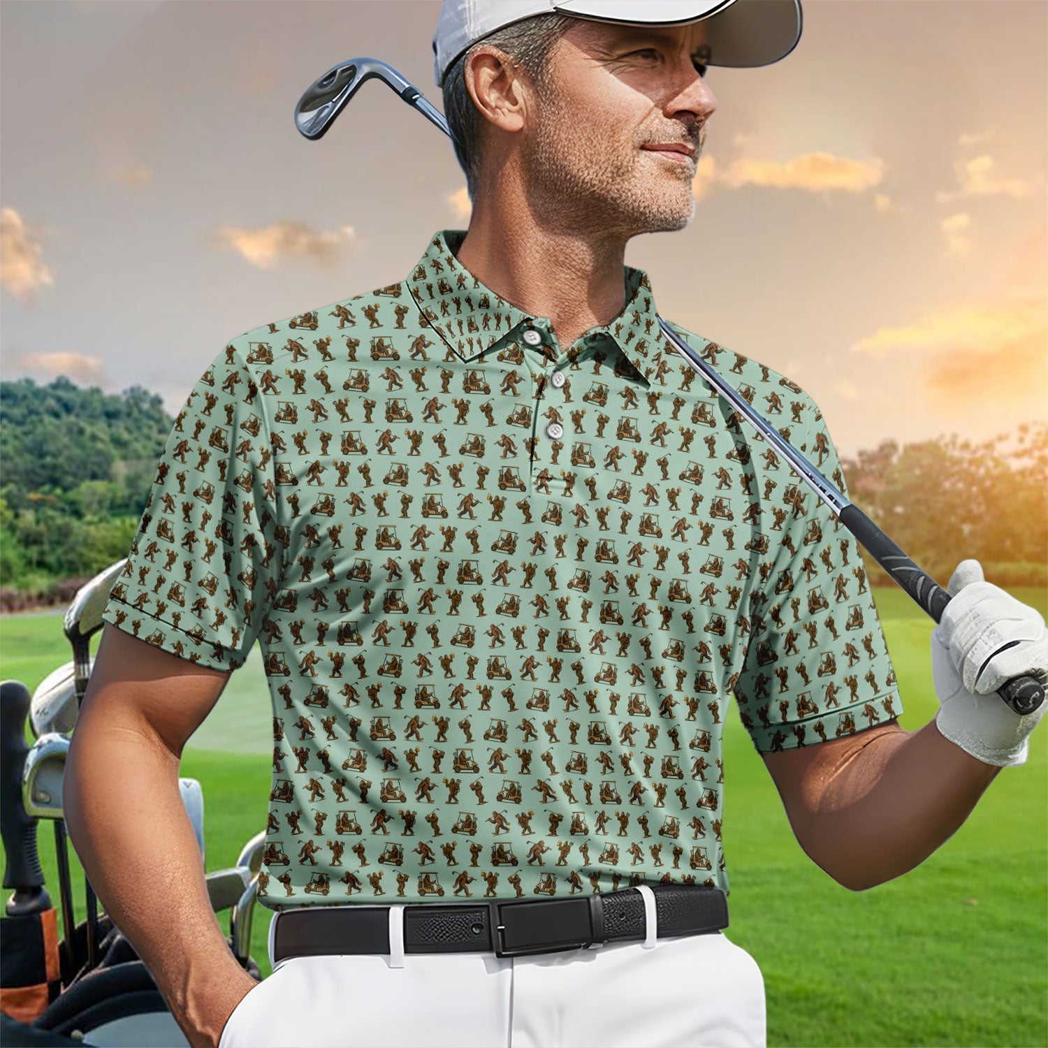 Crazy Golf Pattern Shirt, Bigfoot Golf Shirt For Men, Golf Gift For Golfer