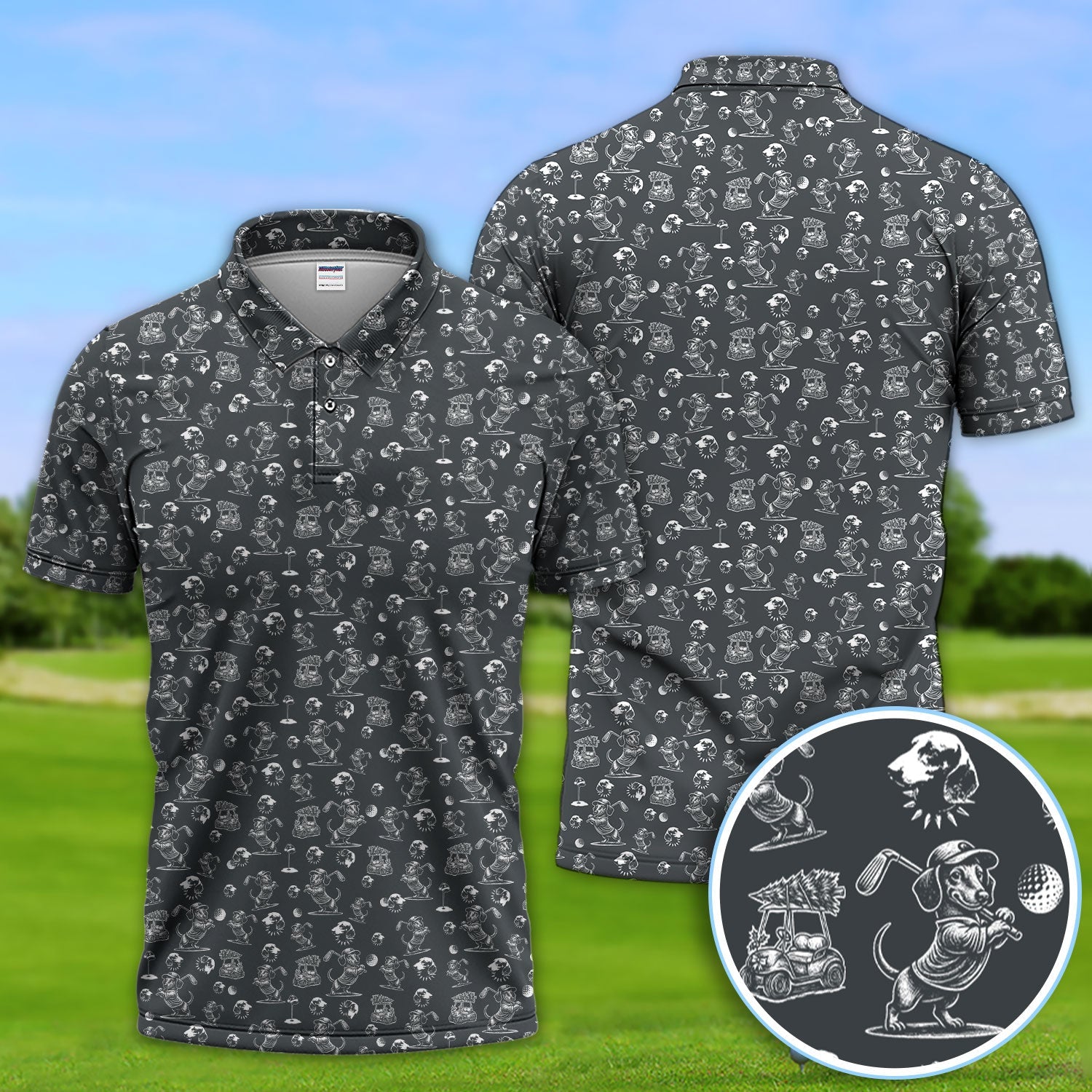 Dachshund Pattern Golf Shirt for Men, Funny Golf Polos, Golf Gift For Men