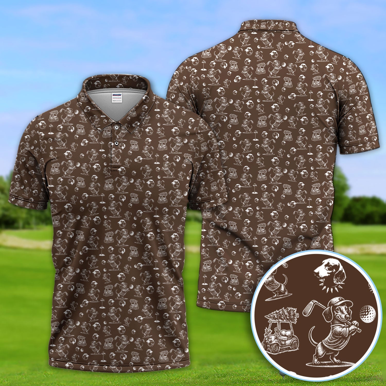 Dachshund Pattern Golf Shirt for Men, Funny Golf Polos, Golf Gift For Men