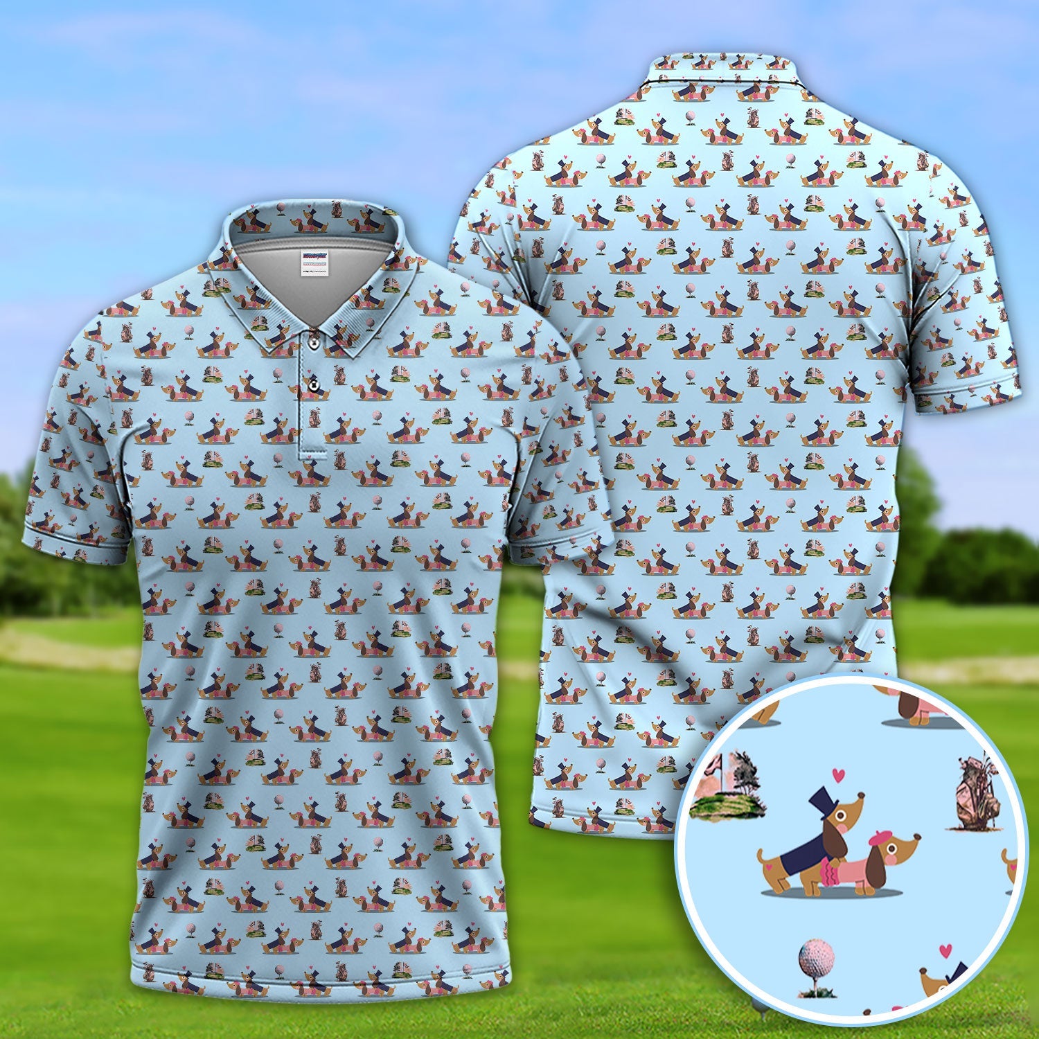 Dachshund Love Pattern Golf Shirt, Wiener Dog Golf Polos, Golf Gift For Golfer
