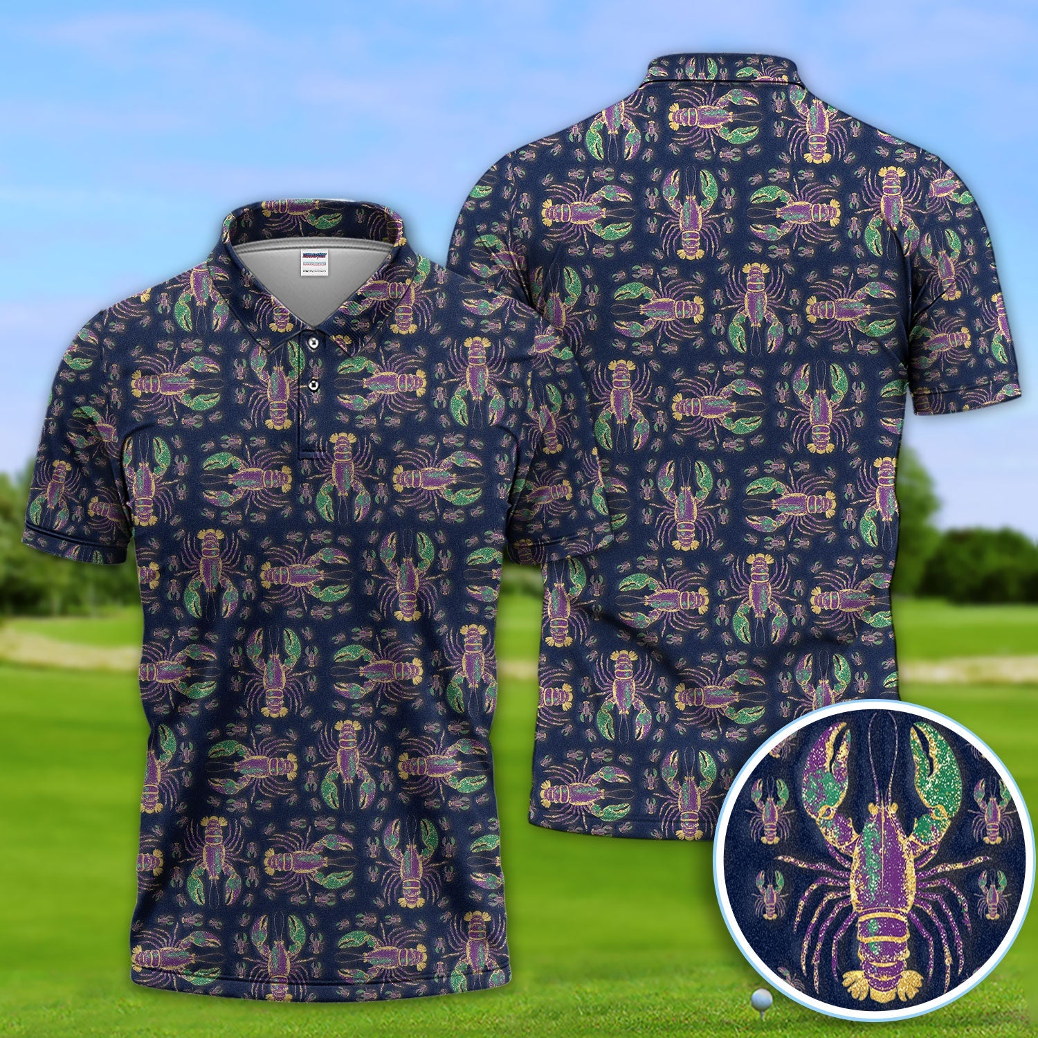 Louisiana Crawfish Pattern Golf Shirt, Mardi Gras Golf Polos For Golfer