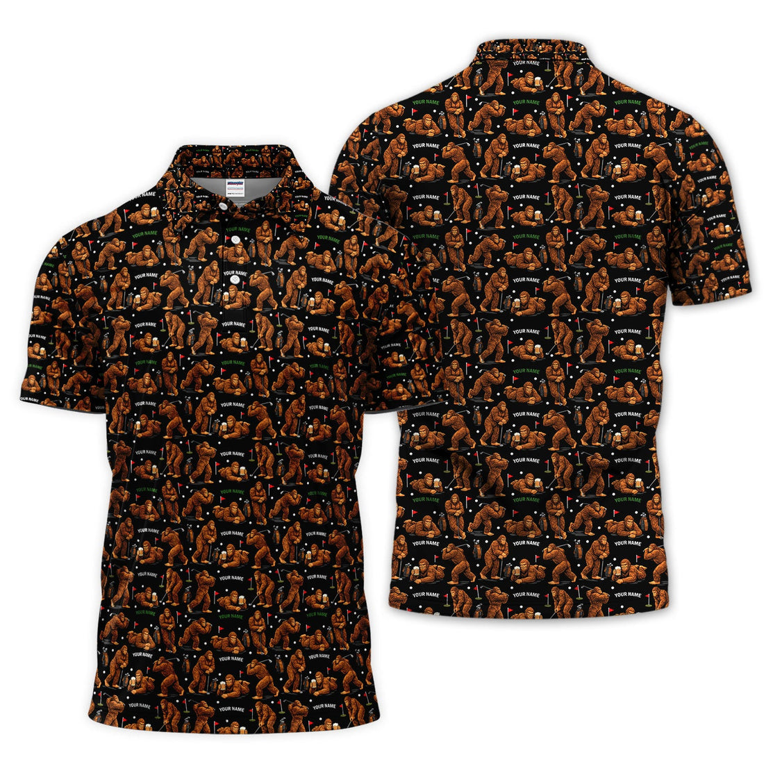 Personalized Bigfoot Pattern Golf Polos, Crazy Bigfoot Golf Shirt For Men, Funny Golf Shirt