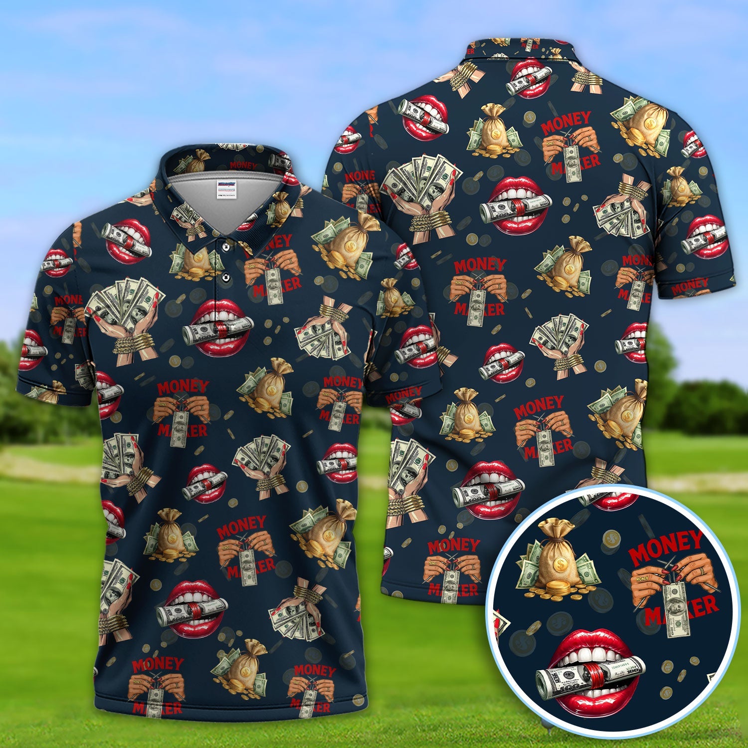 Funny Money Golf Shirt, Make Money Pattern Golf Polos, Crazy Golf Gift For Men
