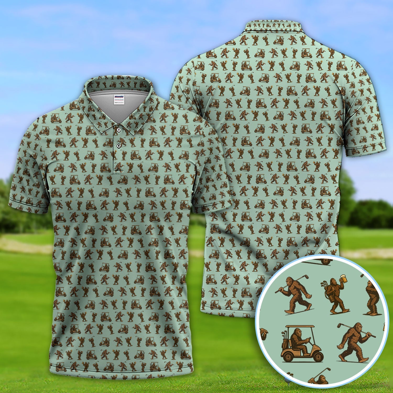 Crazy Golf Pattern Shirt, Bigfoot Golf Shirt For Men, Golf Gift For Golfer