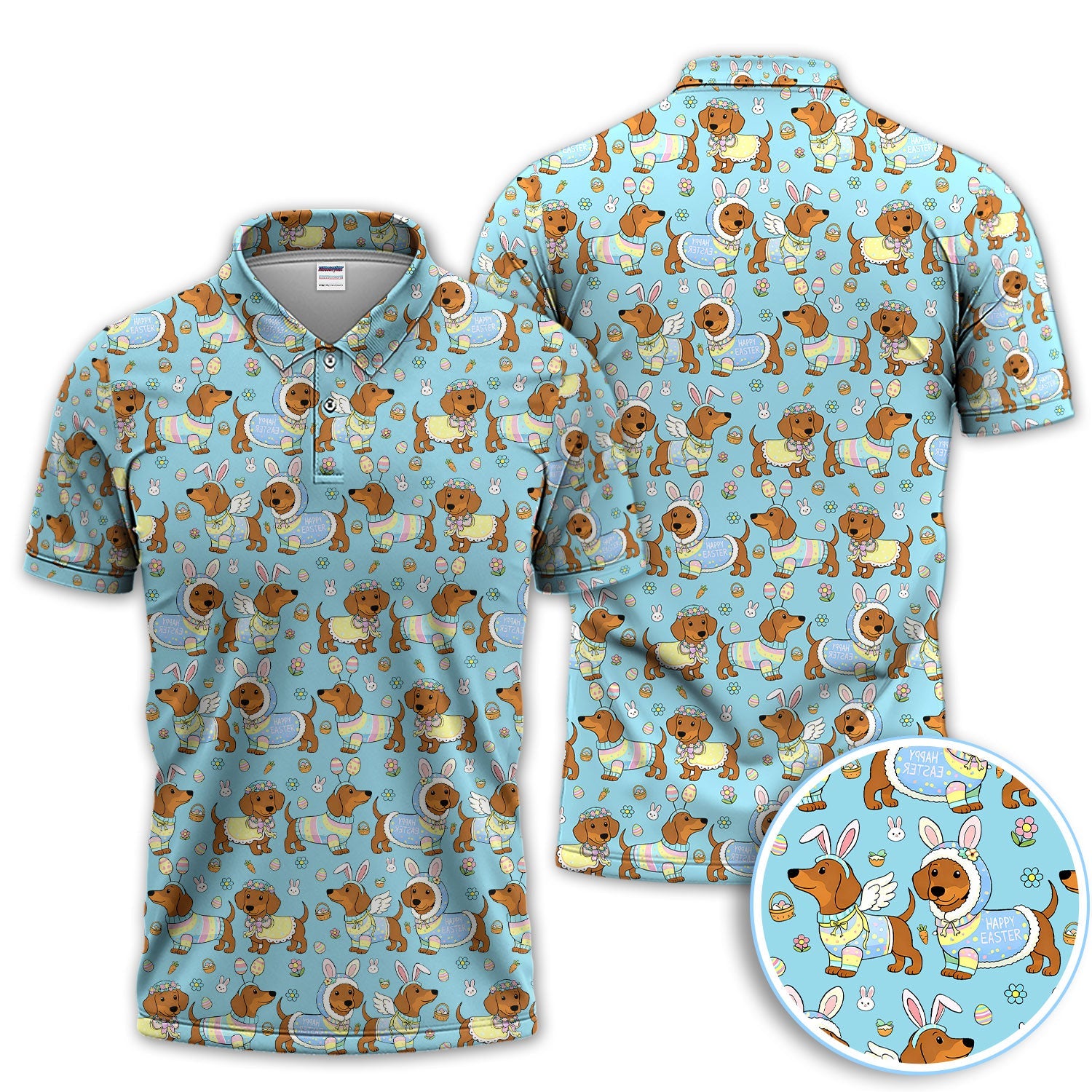 Dachshund Happy Easter Golf Polos, Easter Wiener Dog Pattern Golf Shirt, Golf Gift For Golfer