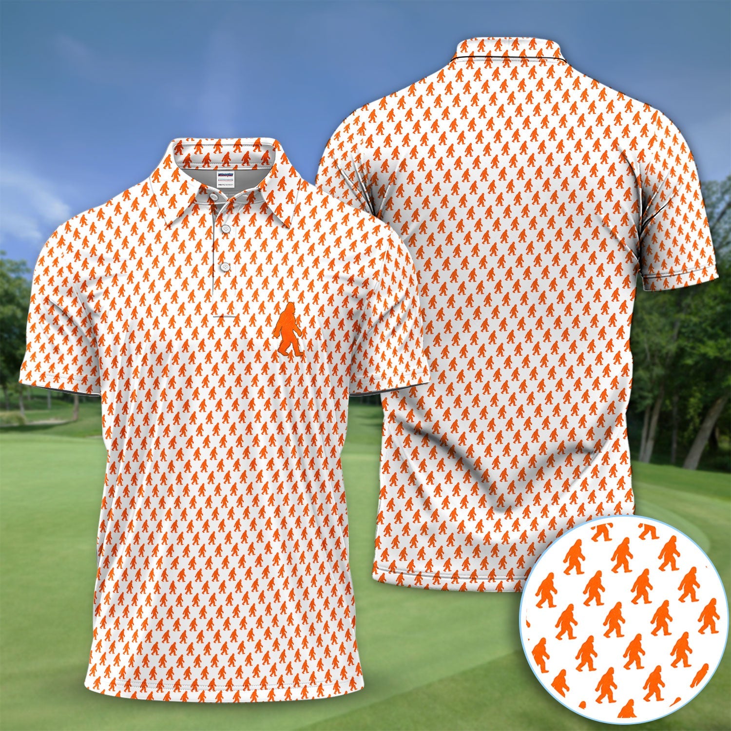 Bigfoot Golf Pattern Shirt, Sasquatch Golf Polo Shirt For Men, Golfer Gift
