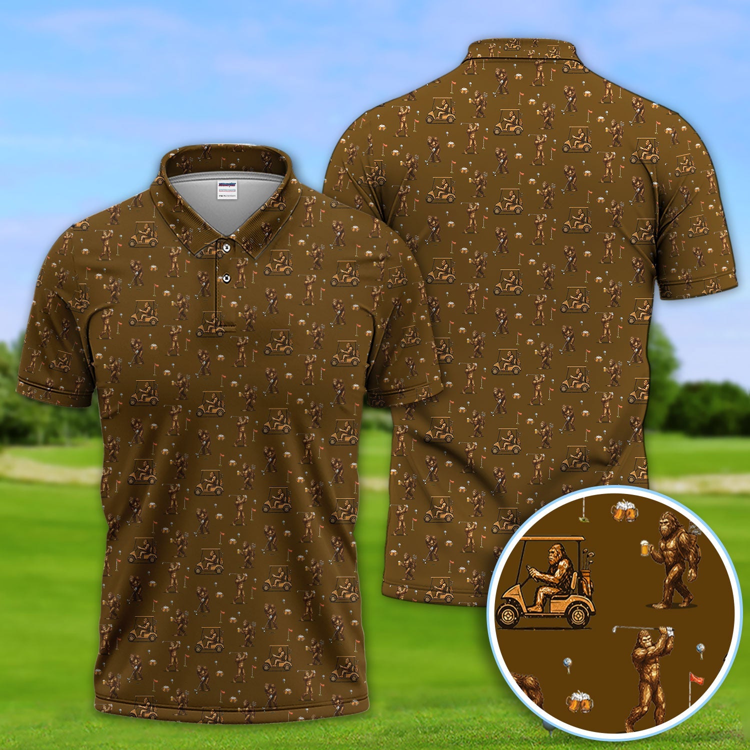 Funny Bigfoot Golf Shirt, Squatch Bigfoot And Beer Pattern Golf  Polos, Crazy Golf Gift For Golfer