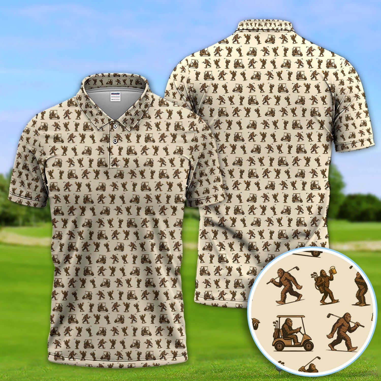 Funny Golf Pattern Shirt, Bigfoot Golf Shirt For Men, Crazy Golf Gift For Golfer