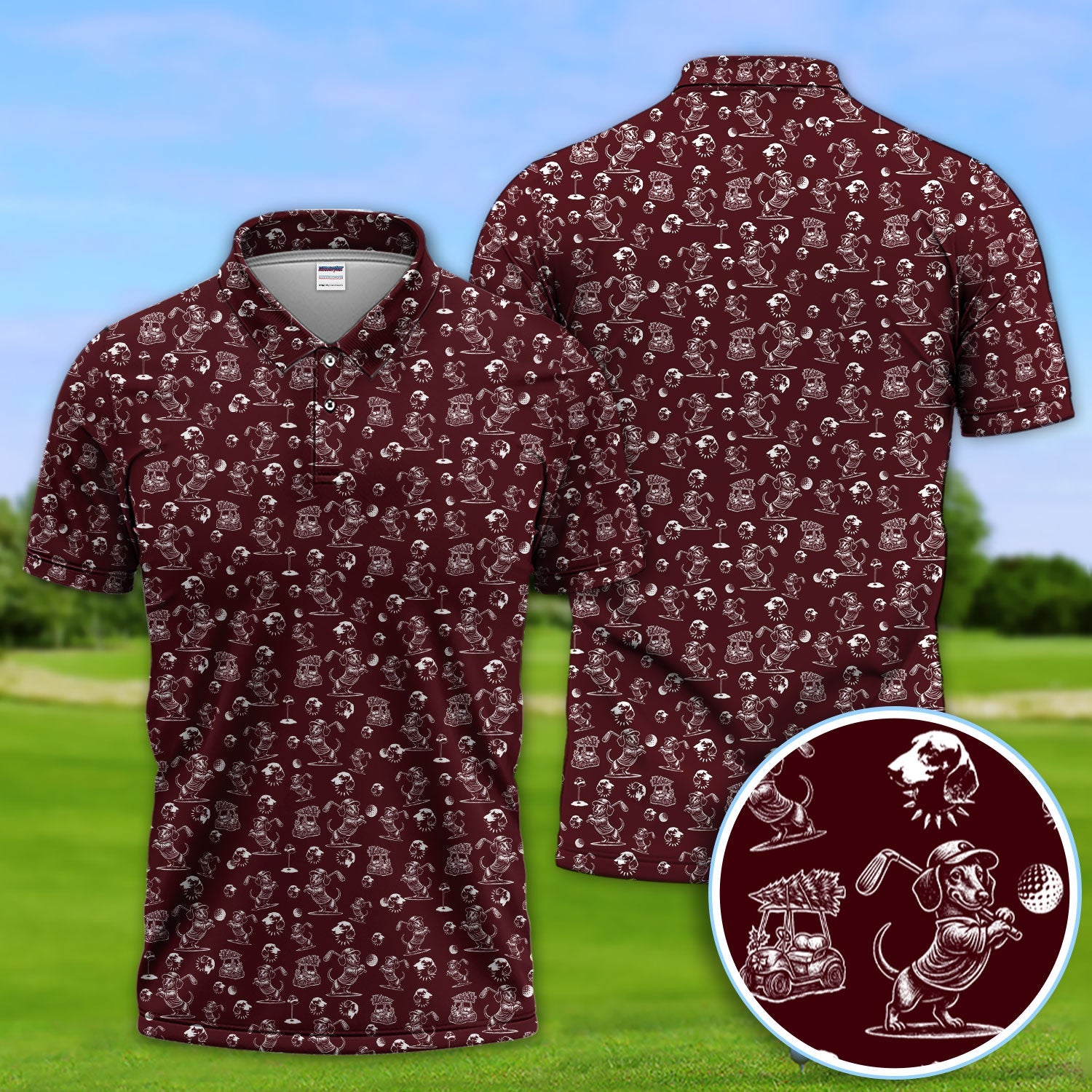 Dachshund Pattern Golf Shirt for Men, Funny Golf Polos, Golf Gift For Men