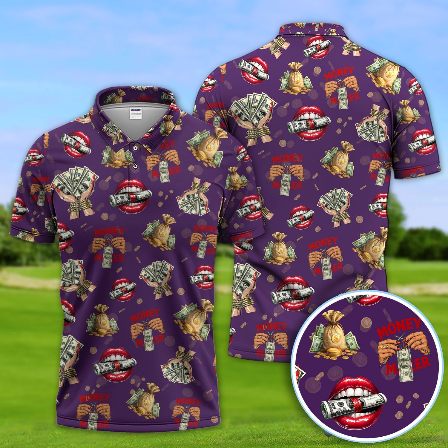 Funny Money Golf Shirt, Make Money Pattern Golf Polos, Crazy Golf Gift For Men