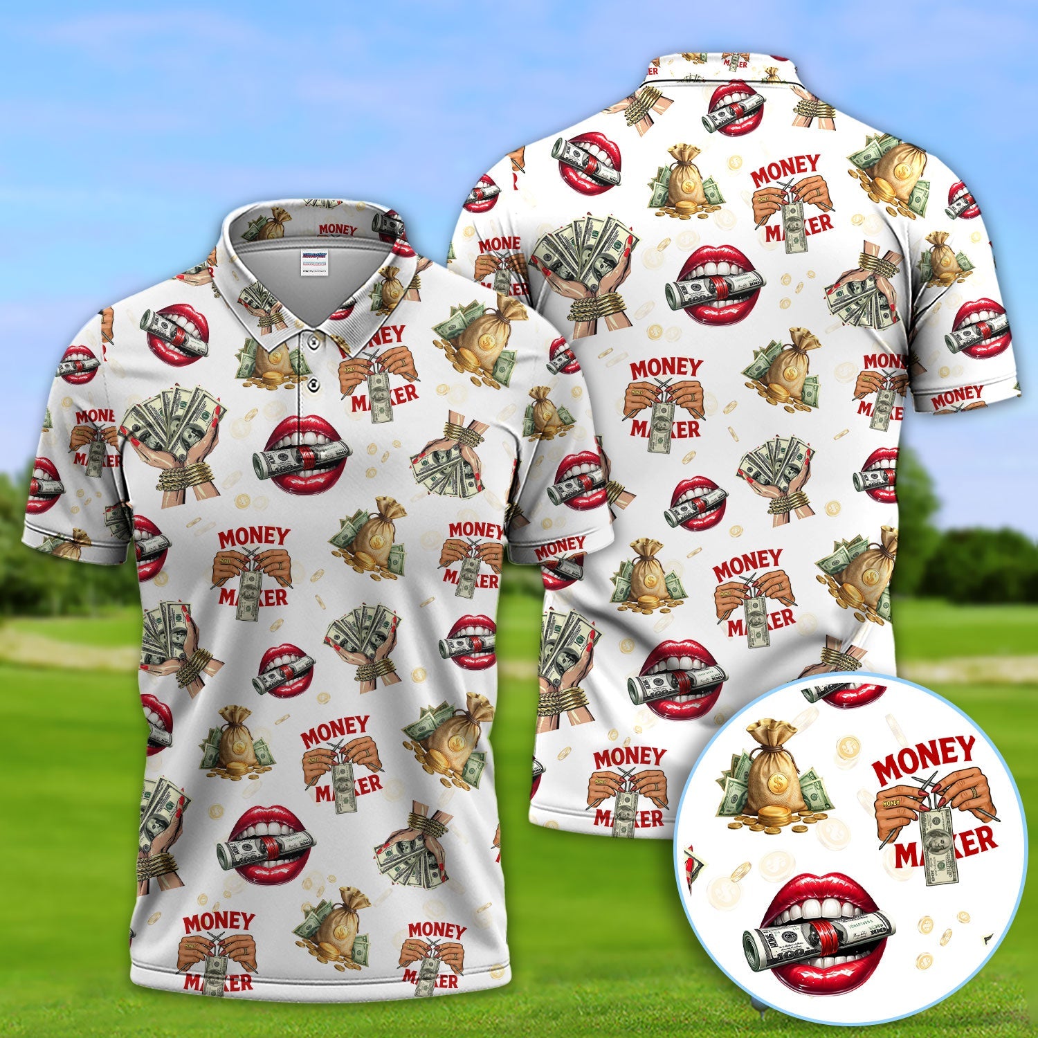 Funny Money Golf Shirt, Make Money Pattern Golf Polos, Crazy Golf Gift For Men