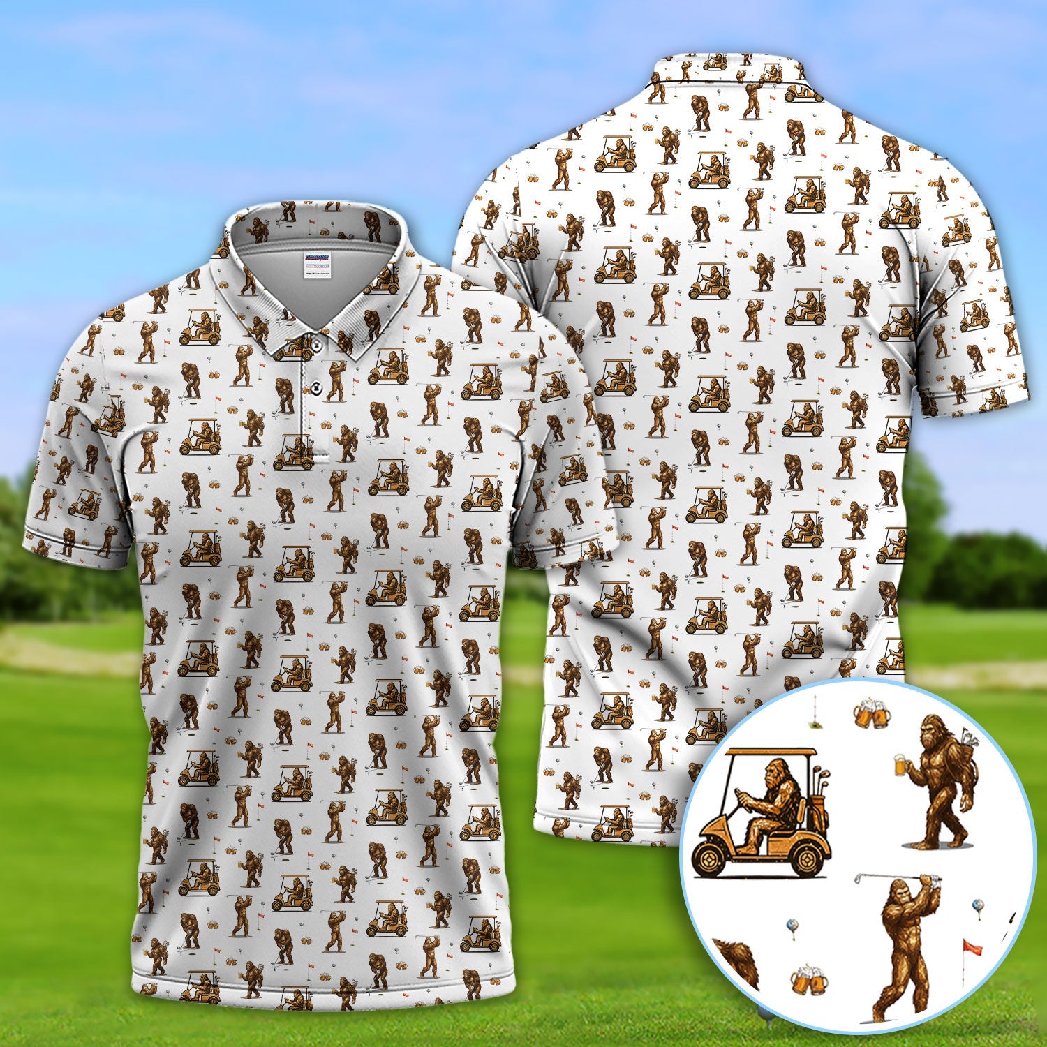 Funny Bigfoot Golf Shirt, Squatch Bigfoot And Beer Pattern Golf  Polos, Crazy Golf Gift For Golfer
