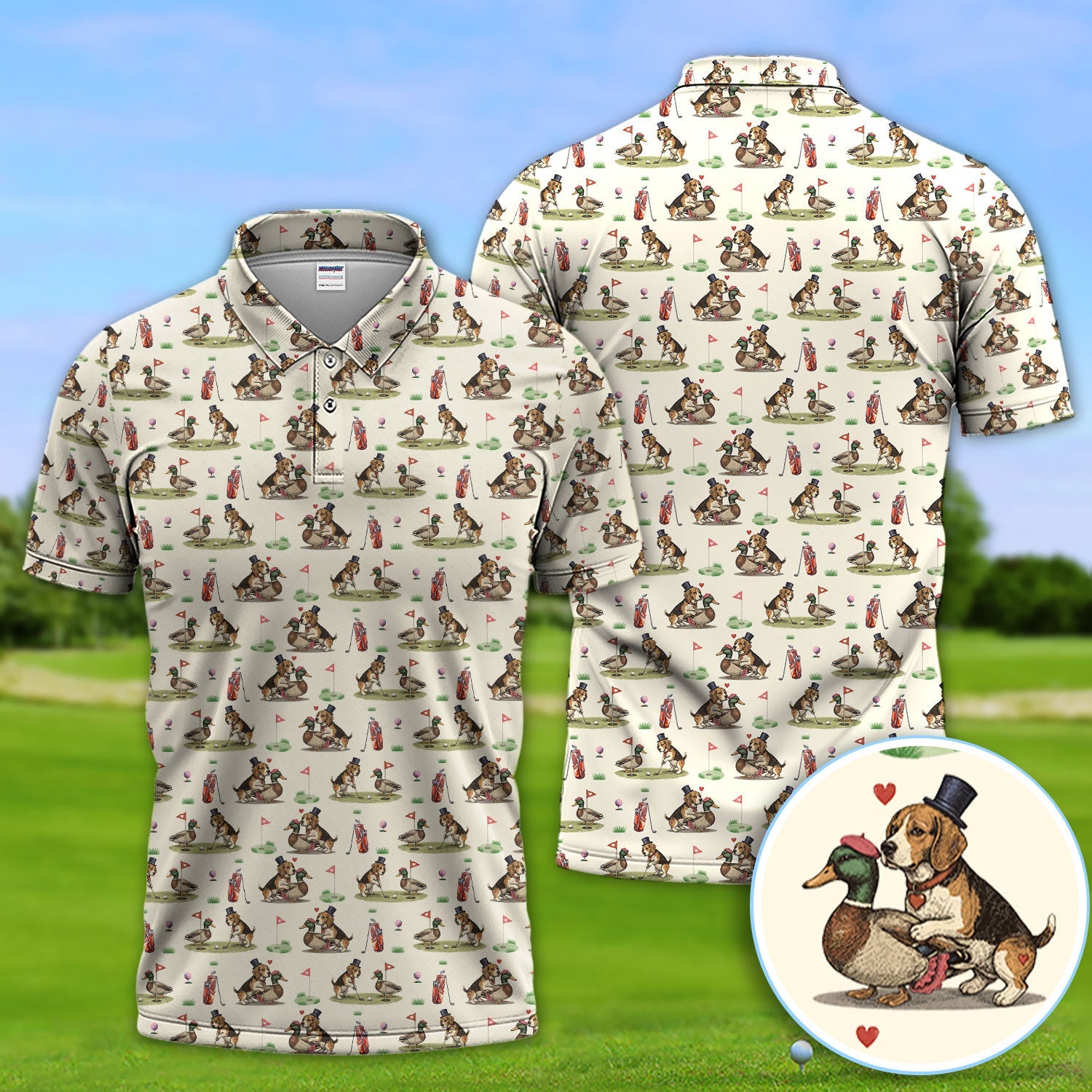 Beagle Pattern Golf Shirt, Valentine Love Golf Shirt For Hunter Lover, Golf Gift For Golfer