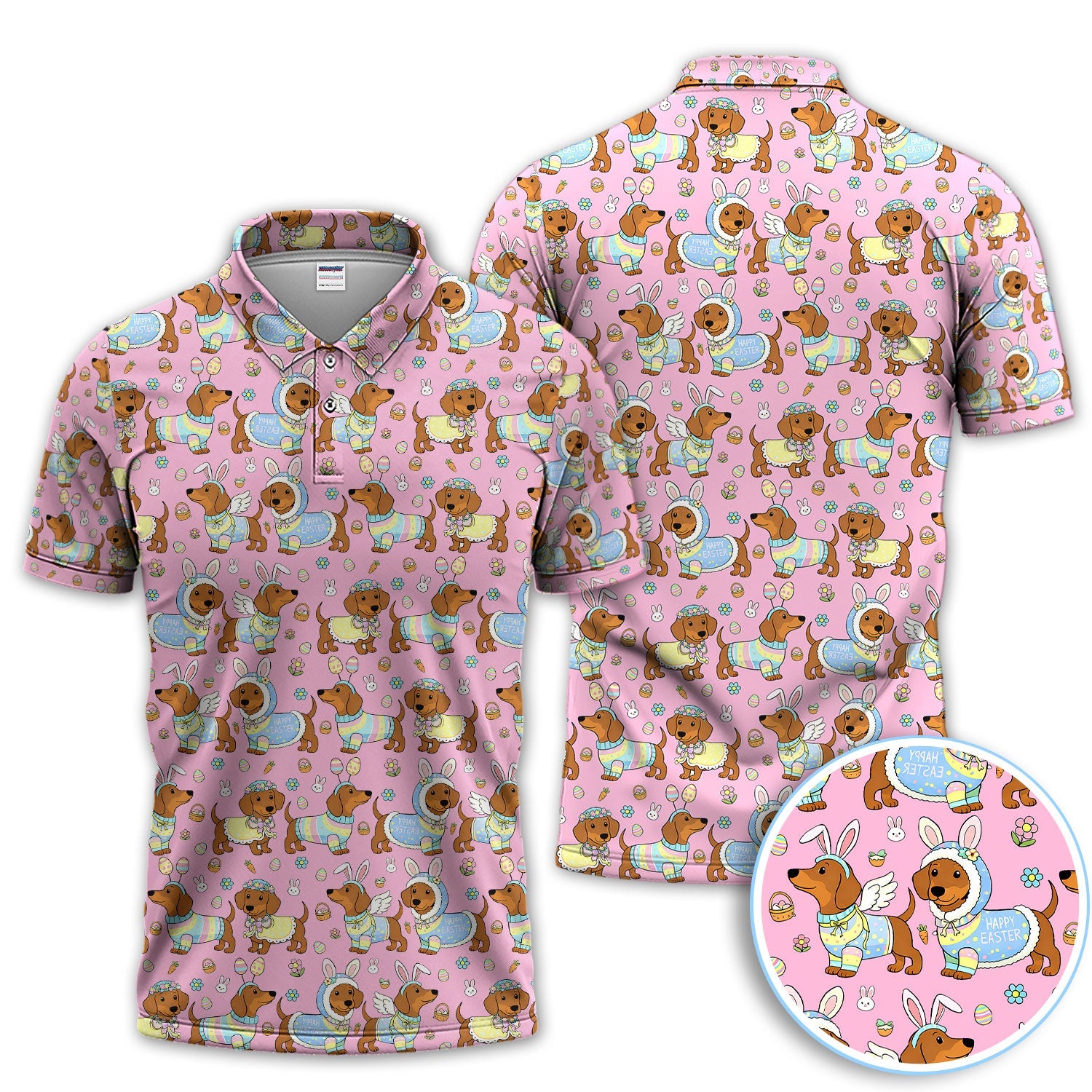 Dachshund Happy Easter Golf Polos, Easter Wiener Dog Pattern Golf Shirt, Golf Gift For Golfer