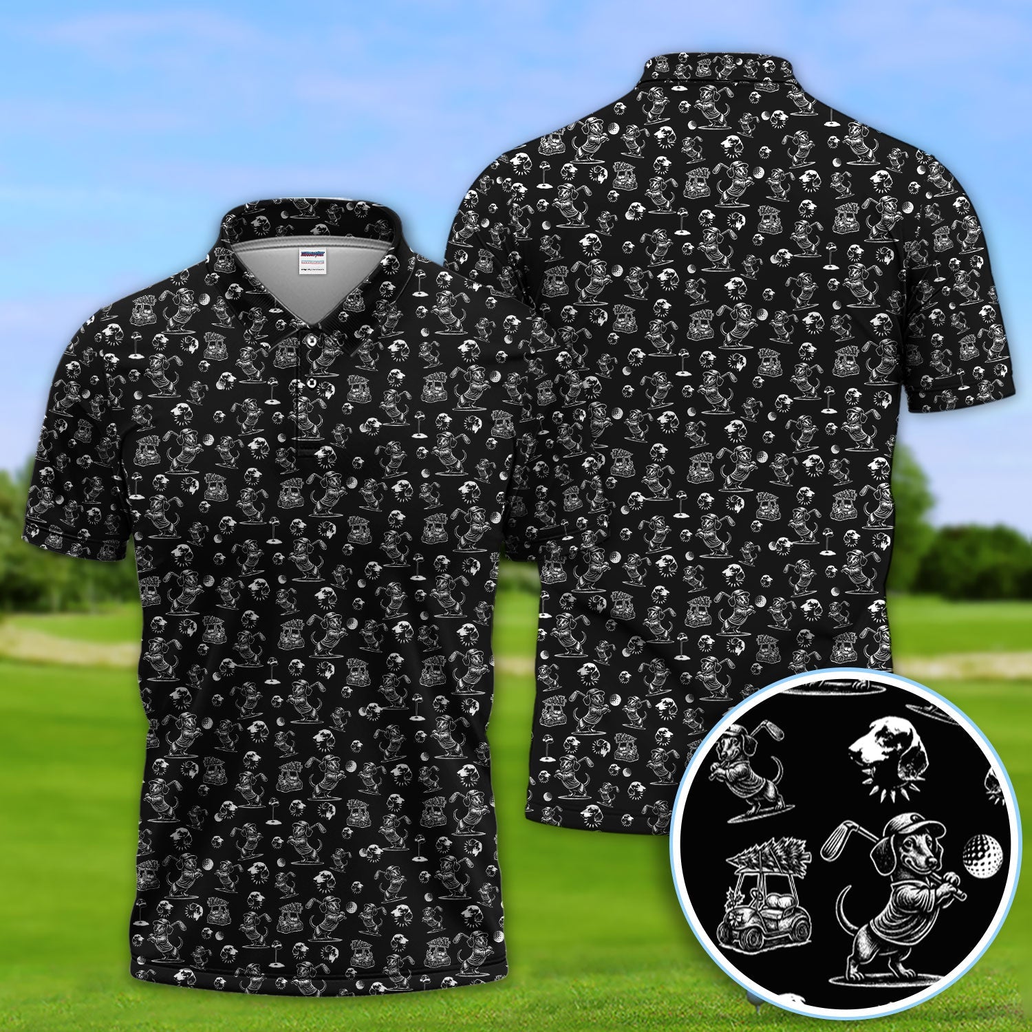 Dachshund Pattern Golf Shirt for Men, Funny Golf Polos, Golf Gift For Men