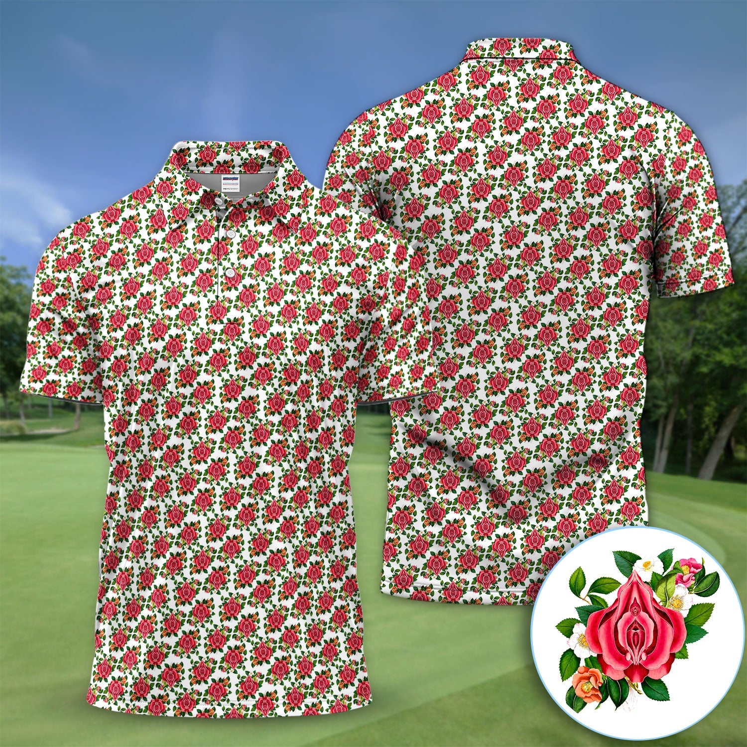 Vintage Rose Floral Golf Pattern Shirt, Romantic Rose Aesthetic Golf Shirt For Men, Flower Lover Gift