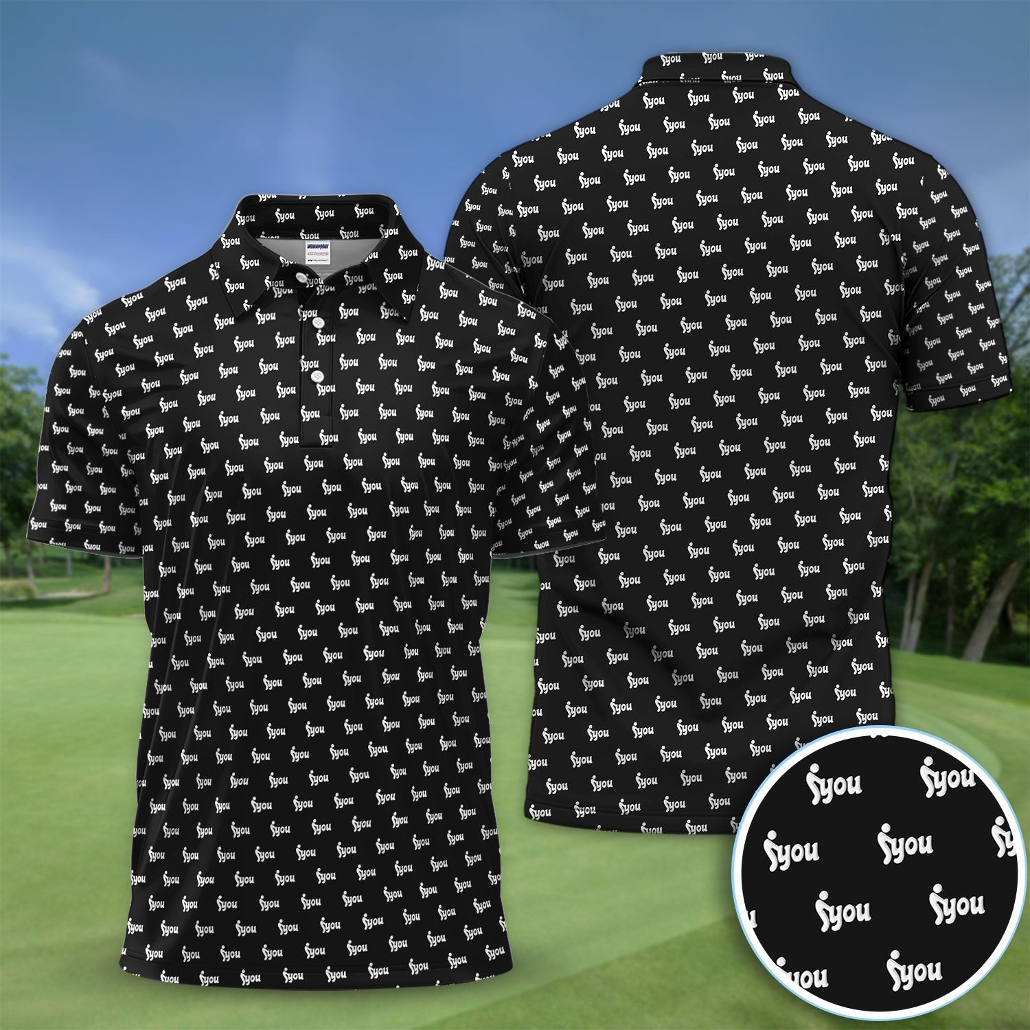 Minimalist Black Logo Golf Pattern Shirt, Monogram Streetwear Golf Shirt For Men, Trendy Gift