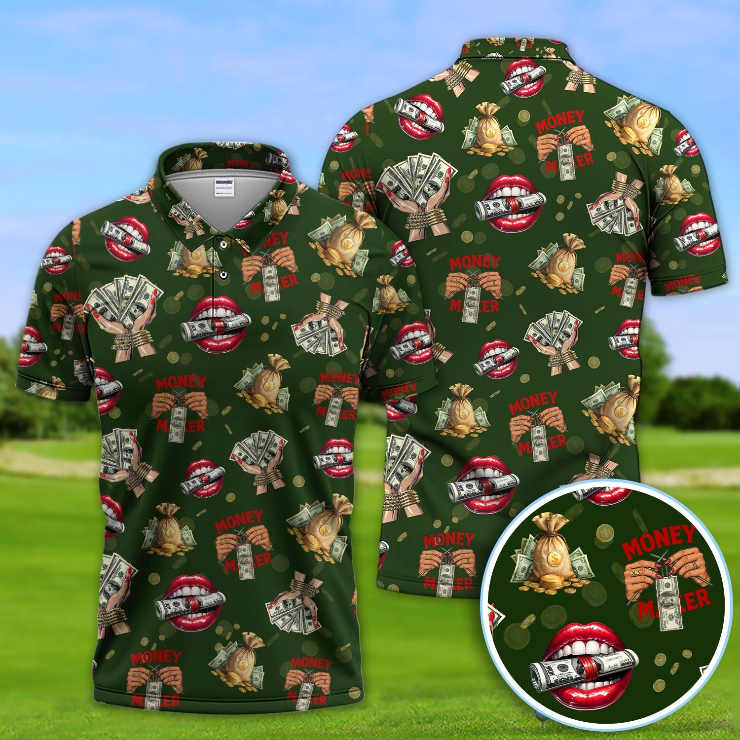 Funny Money Golf Shirt, Make Money Pattern Golf Polos, Crazy Golf Gift For Men