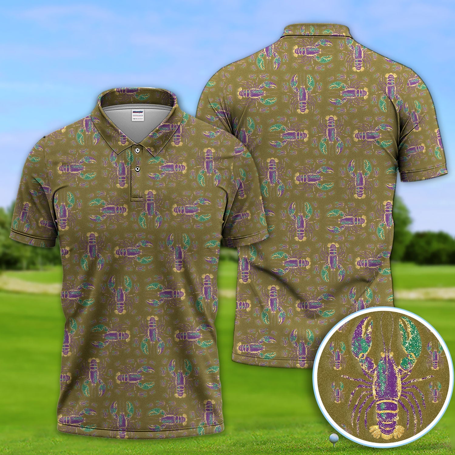 Louisiana Crawfish Pattern Golf Shirt, Mardi Gras Golf Polos For Golfer