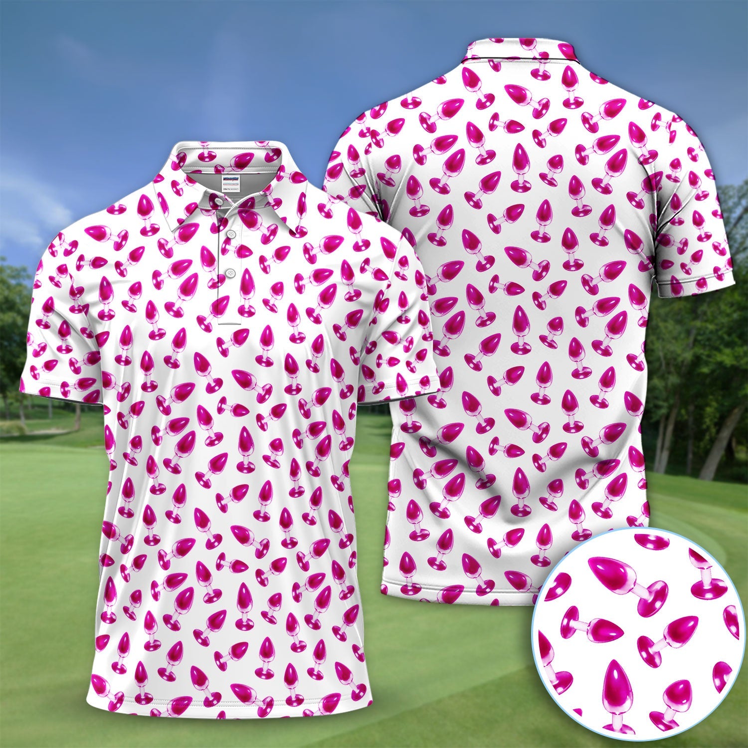 Funny Pink Plug Pattern Shirt, Adult Humor Golf Shirt For Men, Bachelor Party Gift