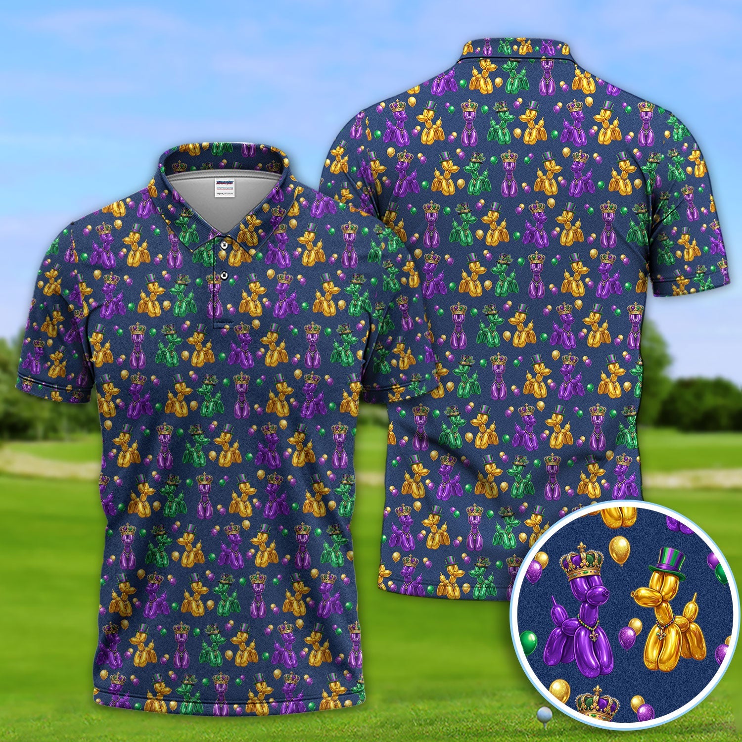 Mardi Gras Bead Dogs Golf Polos For Golfer, Festival Pattern Golf Shirt, Golf Gift For Men