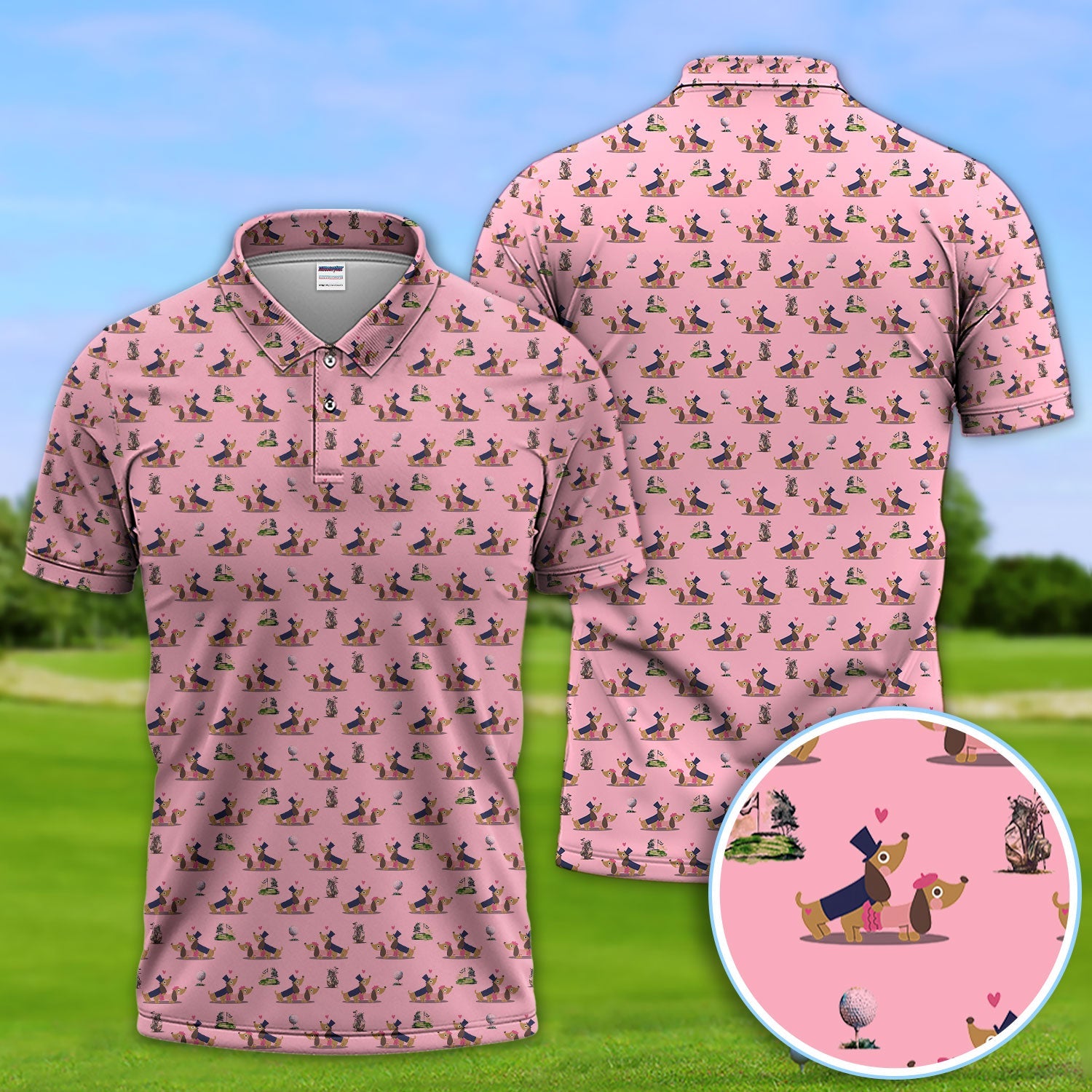 Dachshund Love Pattern Golf Shirt, Wiener Dog Golf Polos, Golf Gift For Golfer