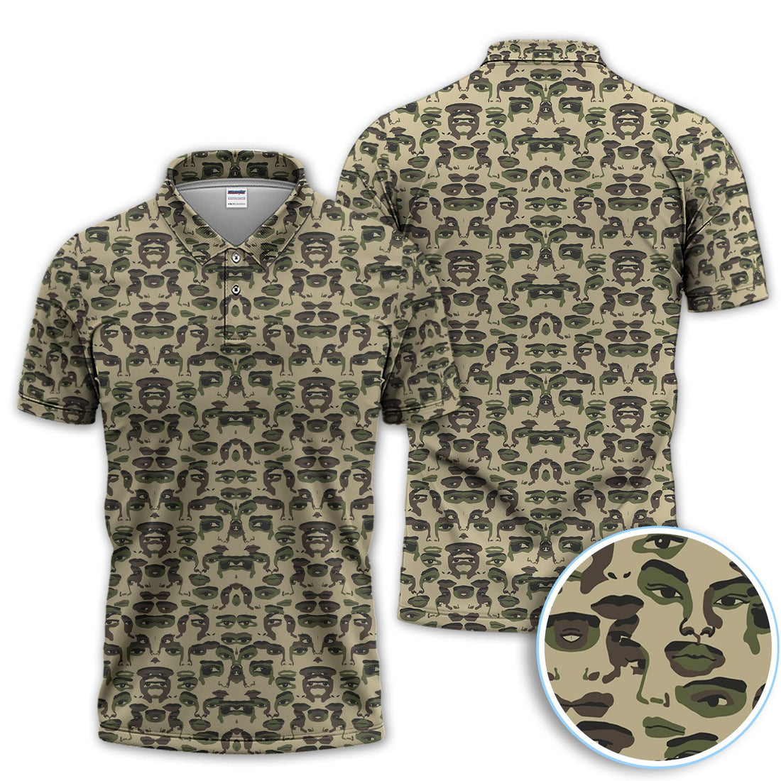 Camo Face Art Pattern Polo Shirt, Crazy Golf Polos For Golfer, Men Golf Gift