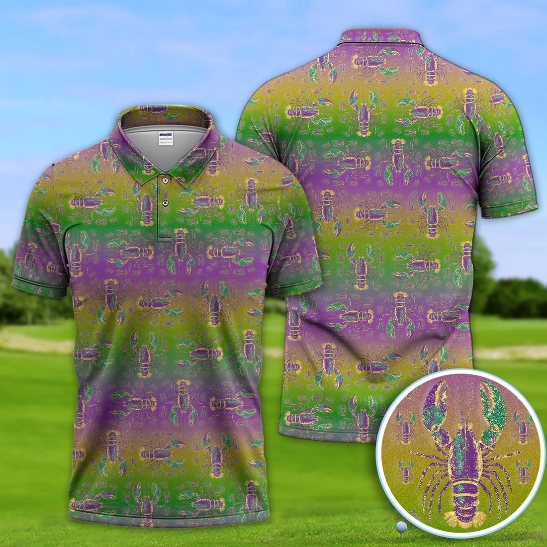 Louisiana Crawfish Pattern Golf Shirt, Mardi Gras Golf Polos For Golfer