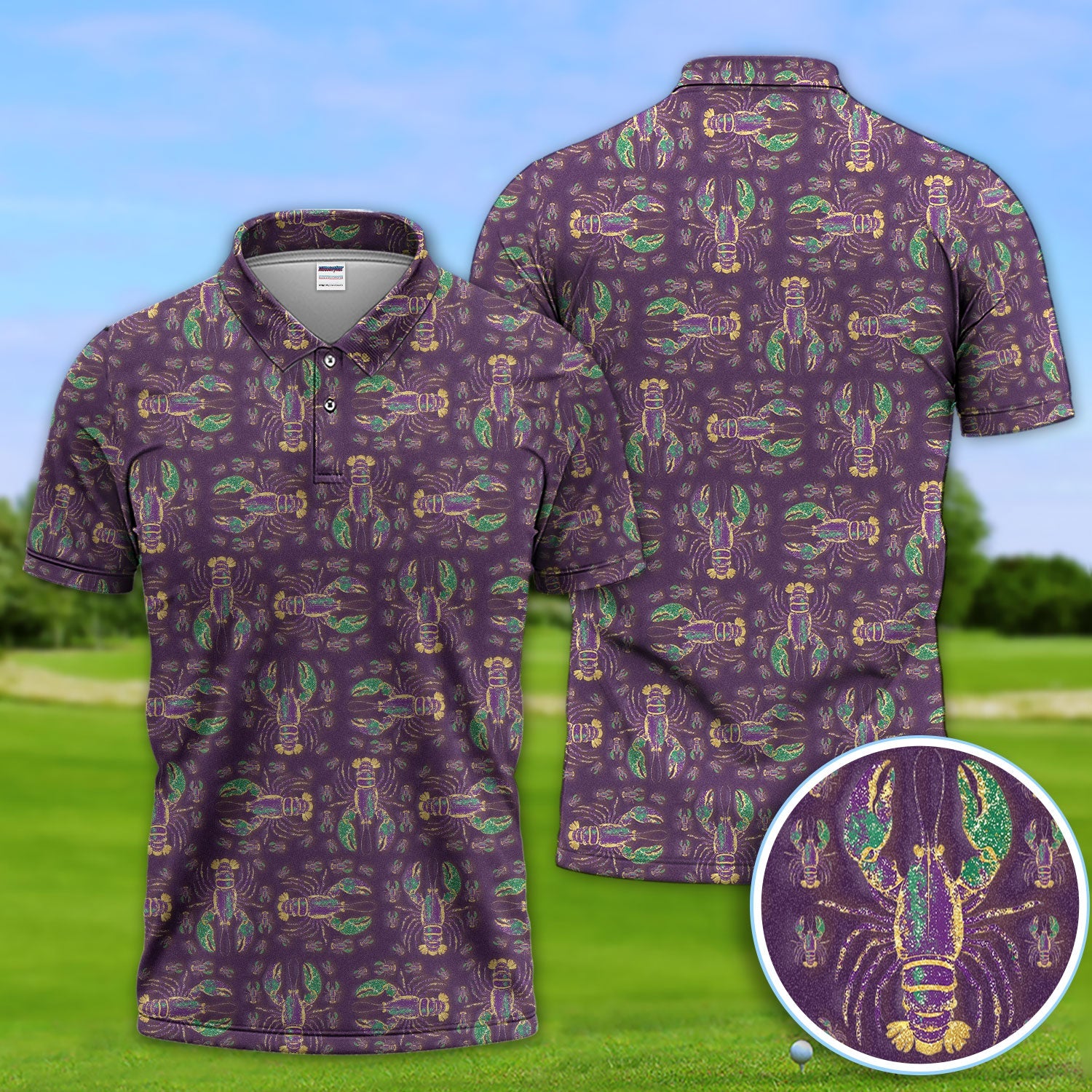 Louisiana Crawfish Pattern Golf Shirt, Mardi Gras Golf Polos For Golfer