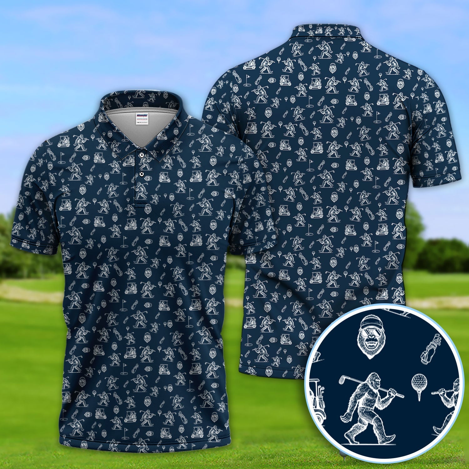 Squatch Bigfoot Pattern Golf Shirt, Funny Bigfoot Golf Polos, Golf Gift For Men