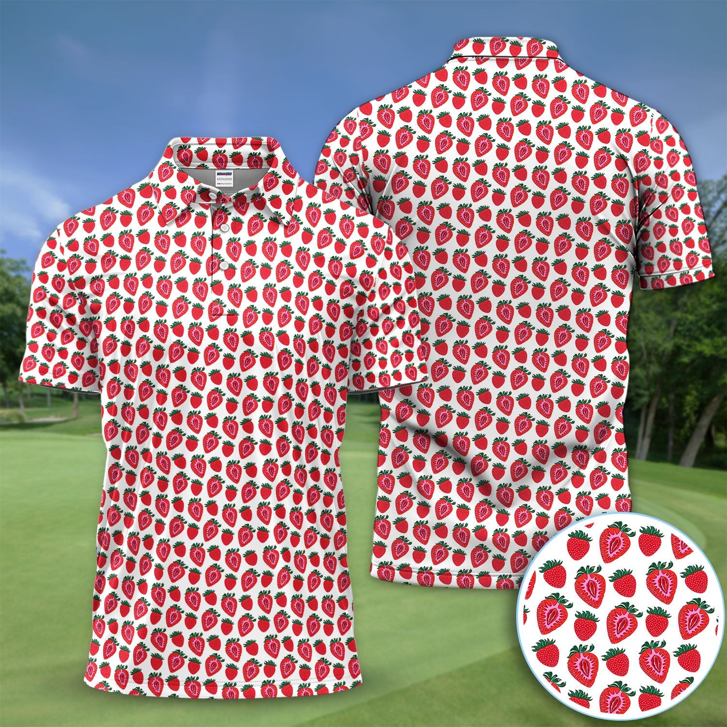 Cute Strawberry Golf Pattern Shirt, Sweet Fruit Aesthetic Golf Shirt For Men, Berry Lover Gift